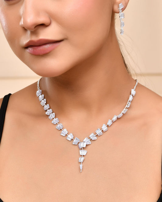 VOJ Silver Plated Artifical Stone Studded Necklace Set VOJ (Valley Of Jewellery)