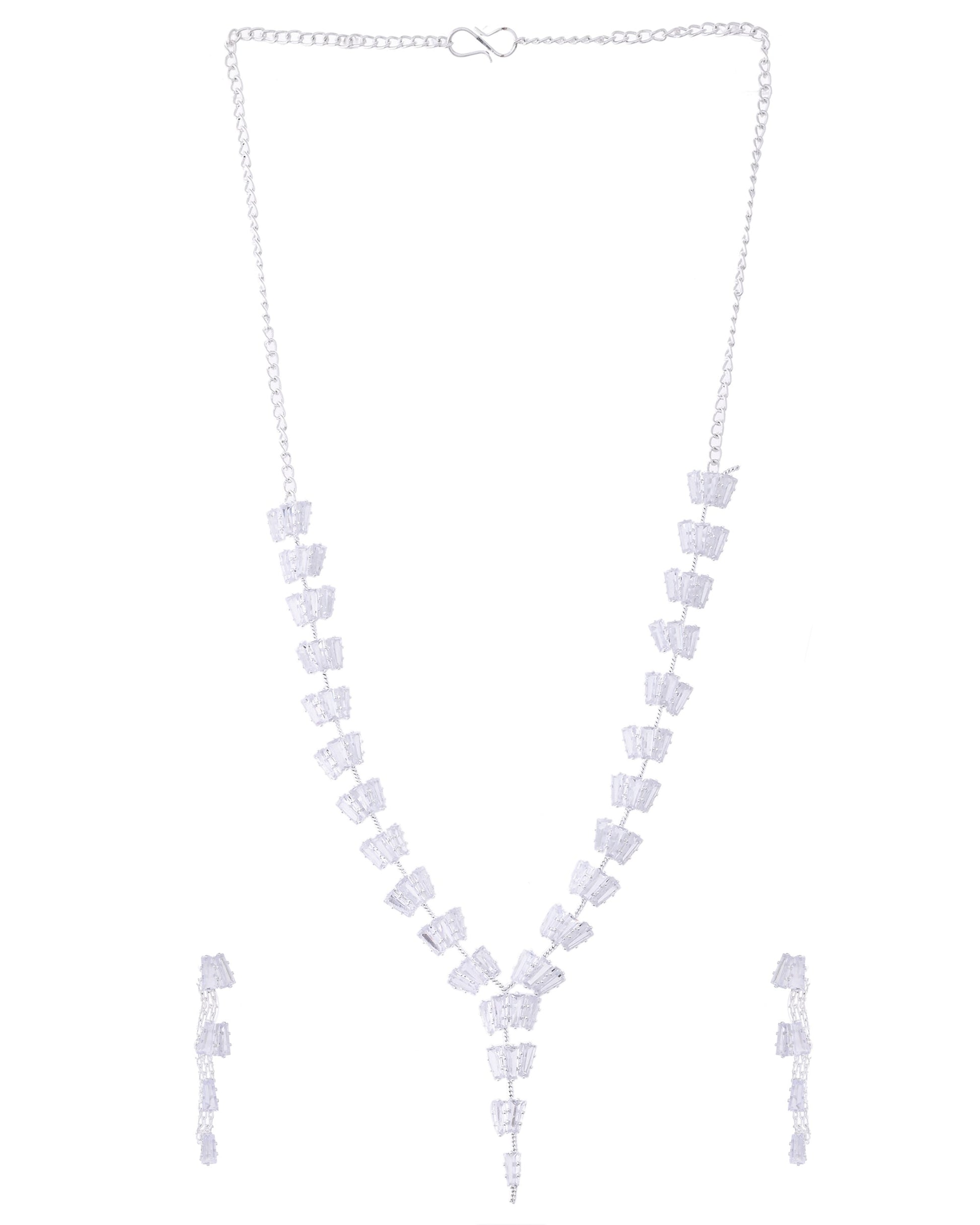 VOJ Silver Plated Artifical Stone Studded Necklace Set VOJ (Valley Of Jewellery)