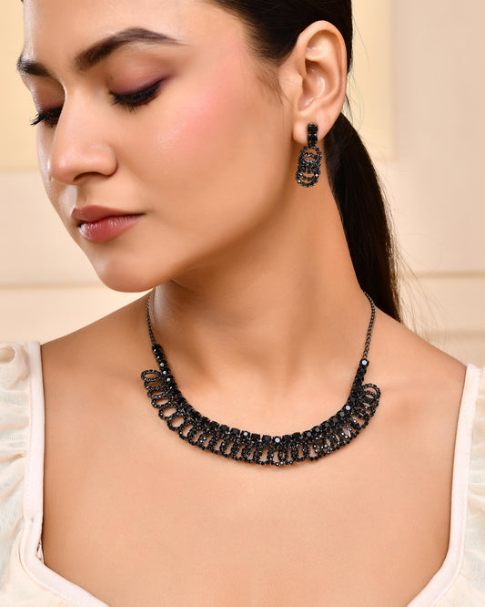 VOJ Black Circular Stone Studded Jewellery Set VOJ (Valley Of Jewellery)