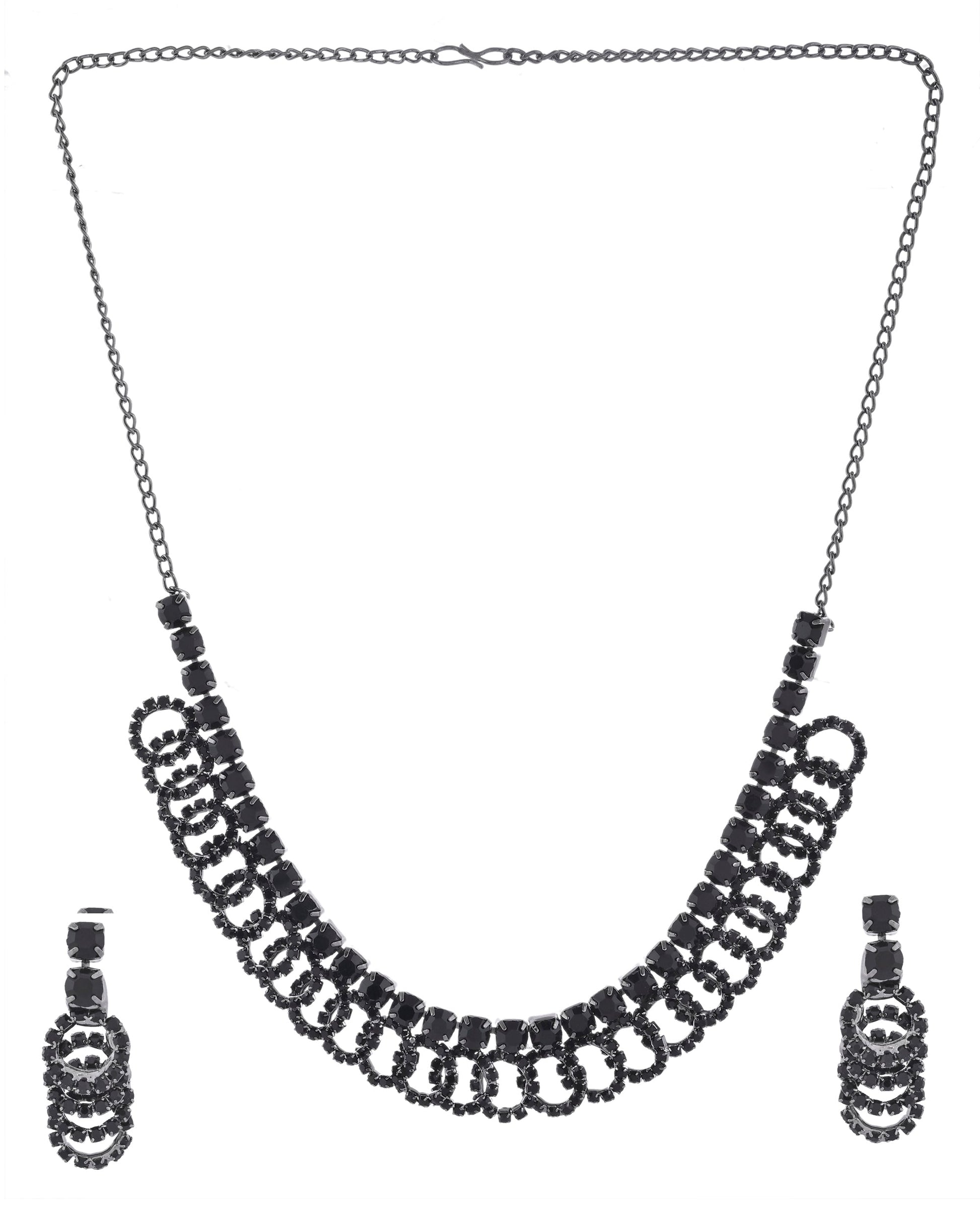 VOJ Black Circular Stone Studded Jewellery Set VOJ (Valley Of Jewellery)