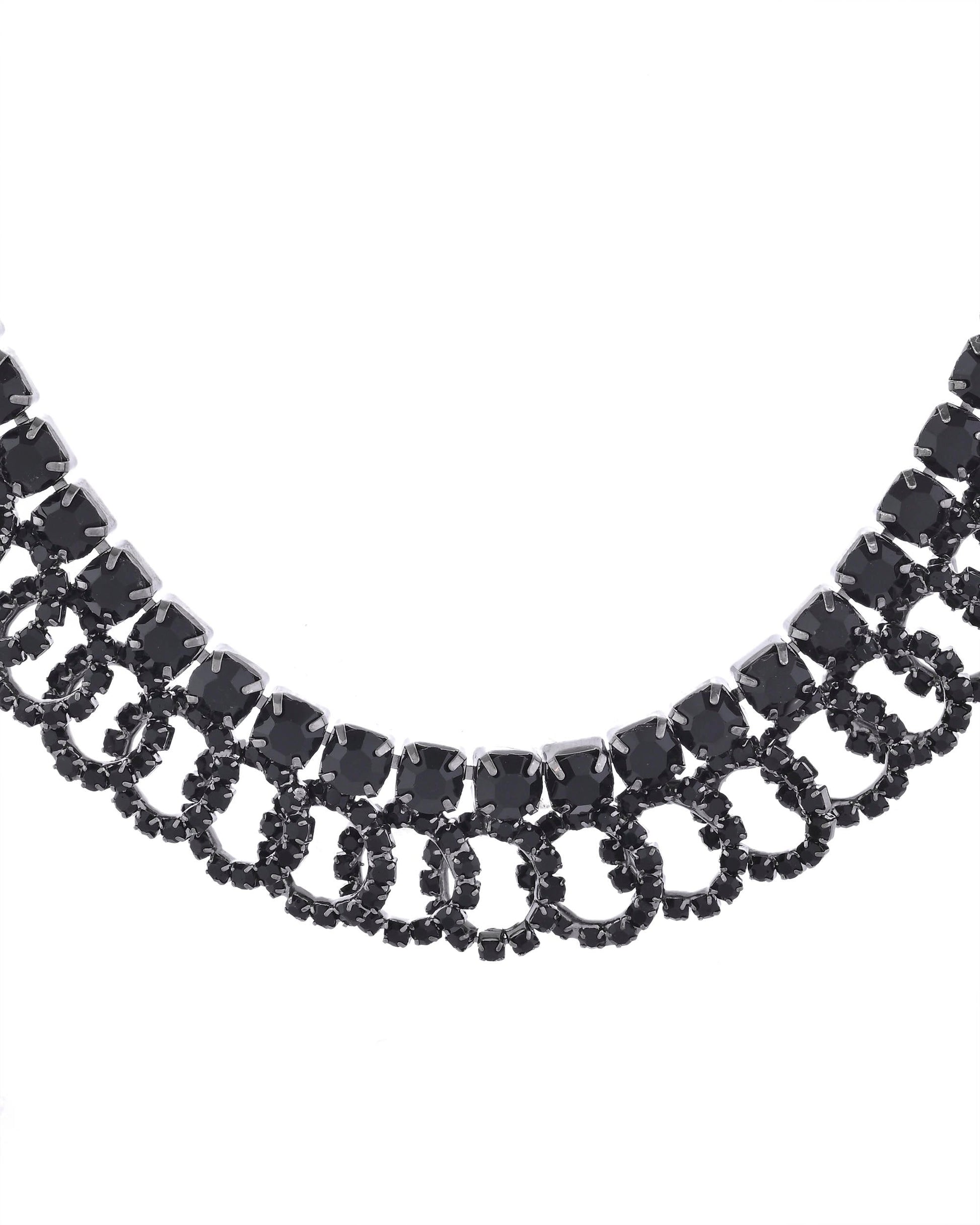 VOJ Black Circular Stone Studded Jewellery Set VOJ (Valley Of Jewellery)