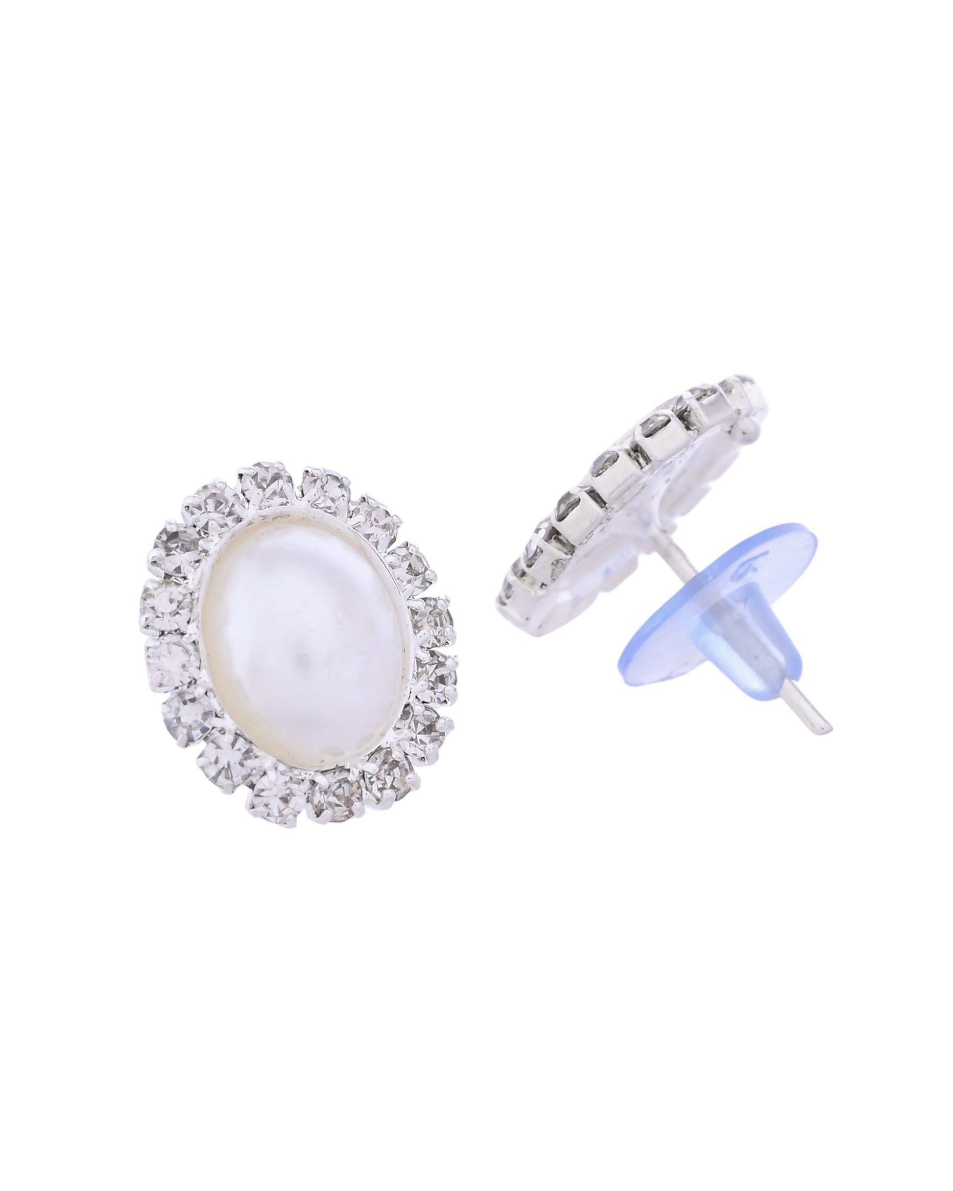 VOJ Silver Plated Pearl and Stones Studded Oval Shaped Jewellery Set VOJ (Valley Of Jewellery)