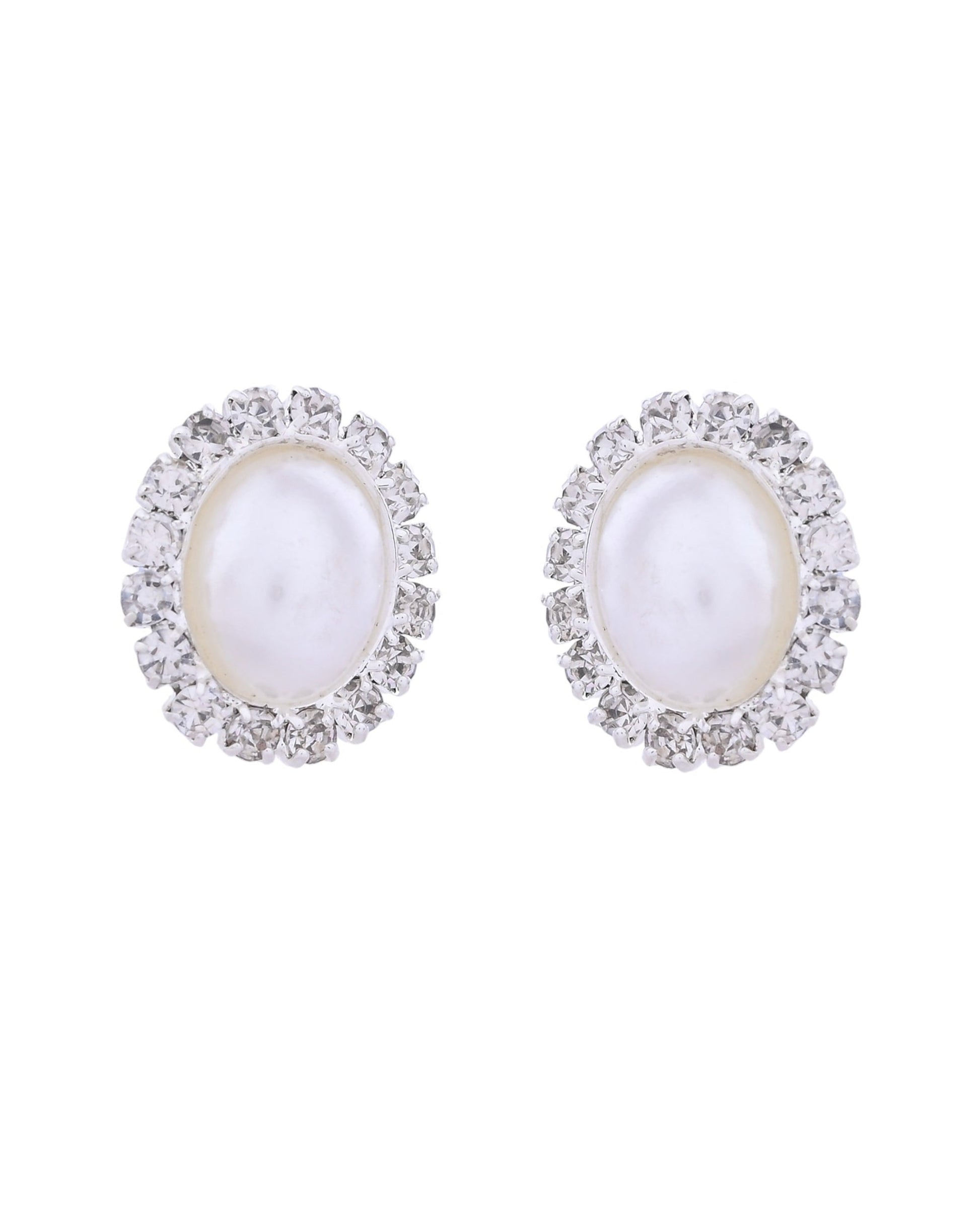 VOJ Silver Plated Pearl and Stones Studded Oval Shaped Jewellery Set VOJ (Valley Of Jewellery)