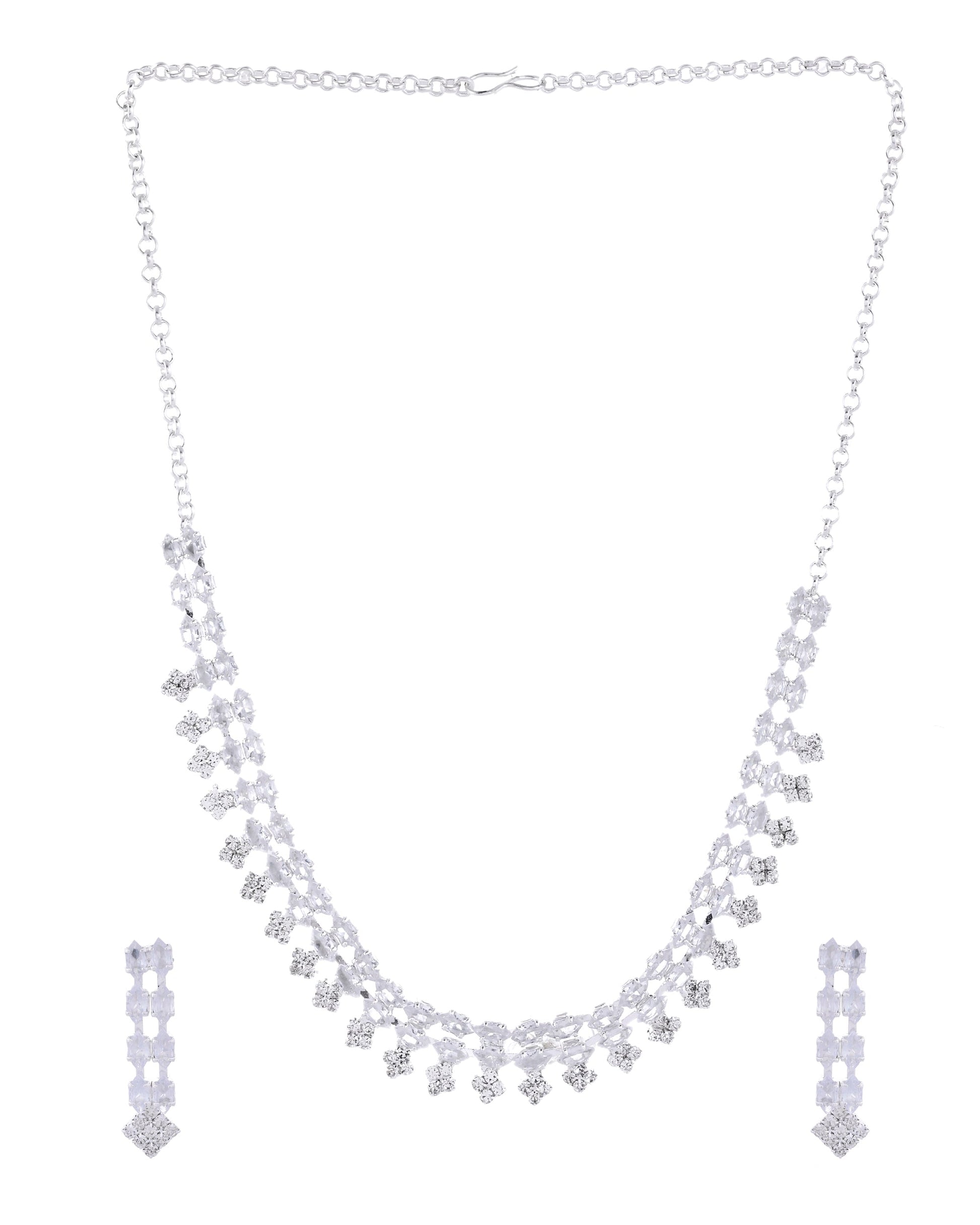 VOJ Silver Plated CZ Stones Studded Necklace Set VOJ (Valley Of Jewellery)