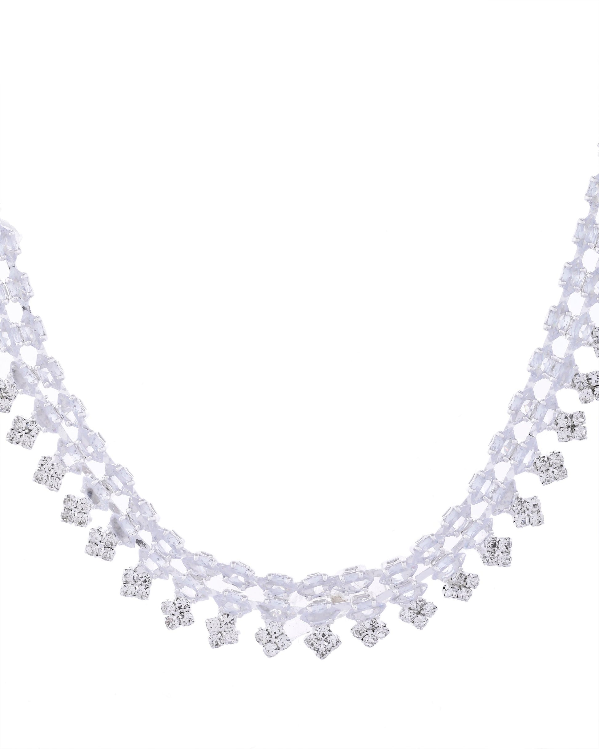 VOJ Silver Plated CZ Stones Studded Necklace Set VOJ (Valley Of Jewellery)