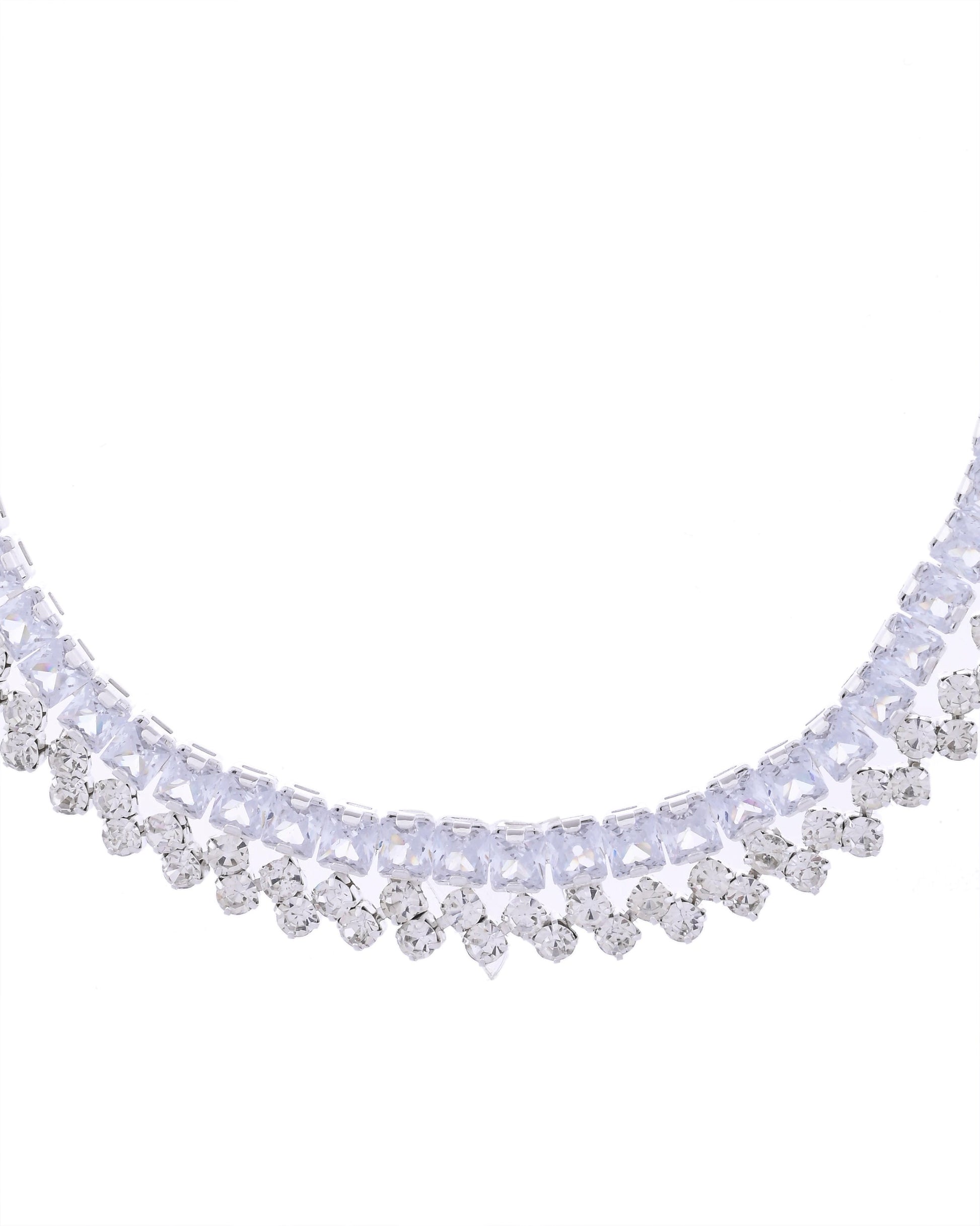 VOJ Silver Plated CZ And Artifical Stones Studded Necklace Set VOJ (Valley Of Jewellery)