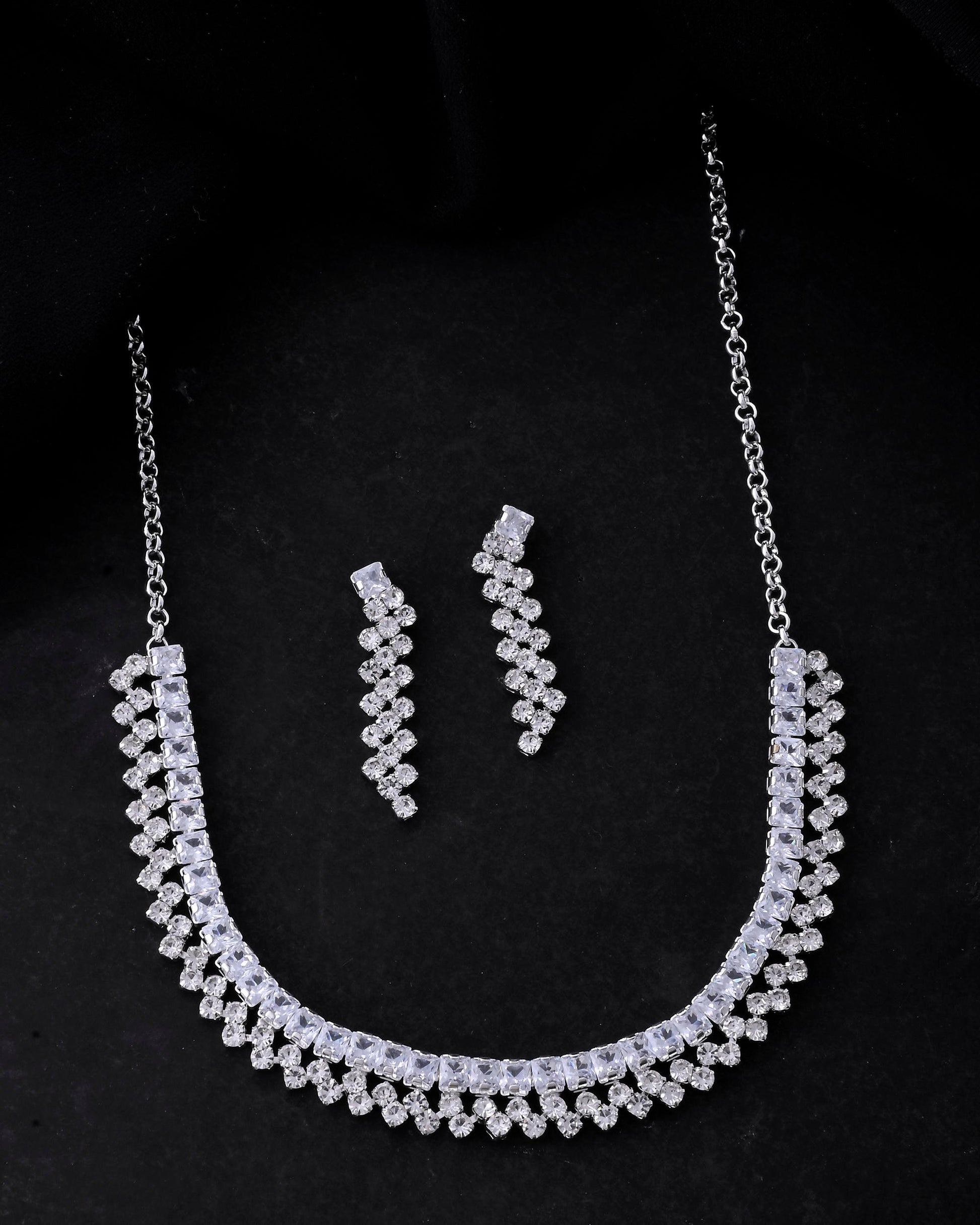 VOJ Silver Plated CZ And Artifical Stones Studded Necklace Set VOJ (Valley Of Jewellery)
