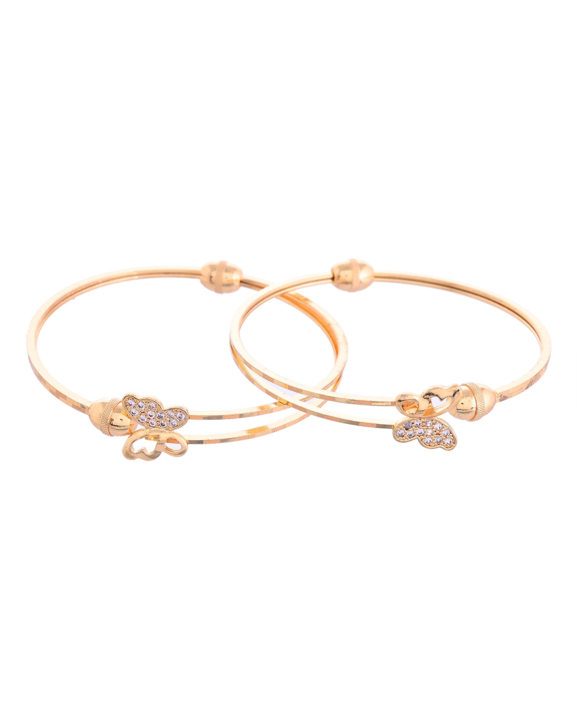 VOJ Set of 2 Gold-Polished AD Stones Butterfly Shaped Elegent Bangles 