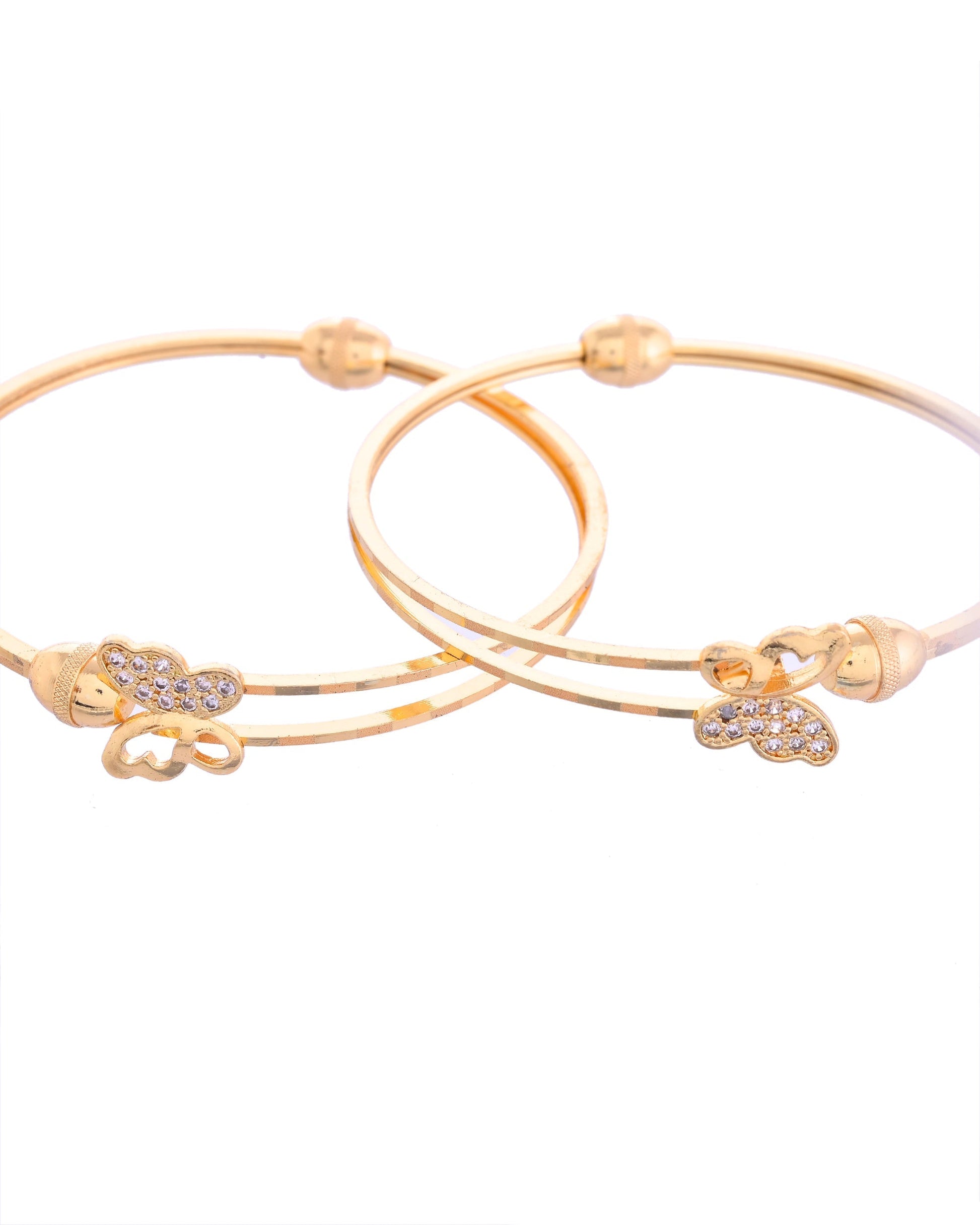 VOJ Set of 2 Gold-Polished AD Stones Butterfly Shaped Elegent Bangles 