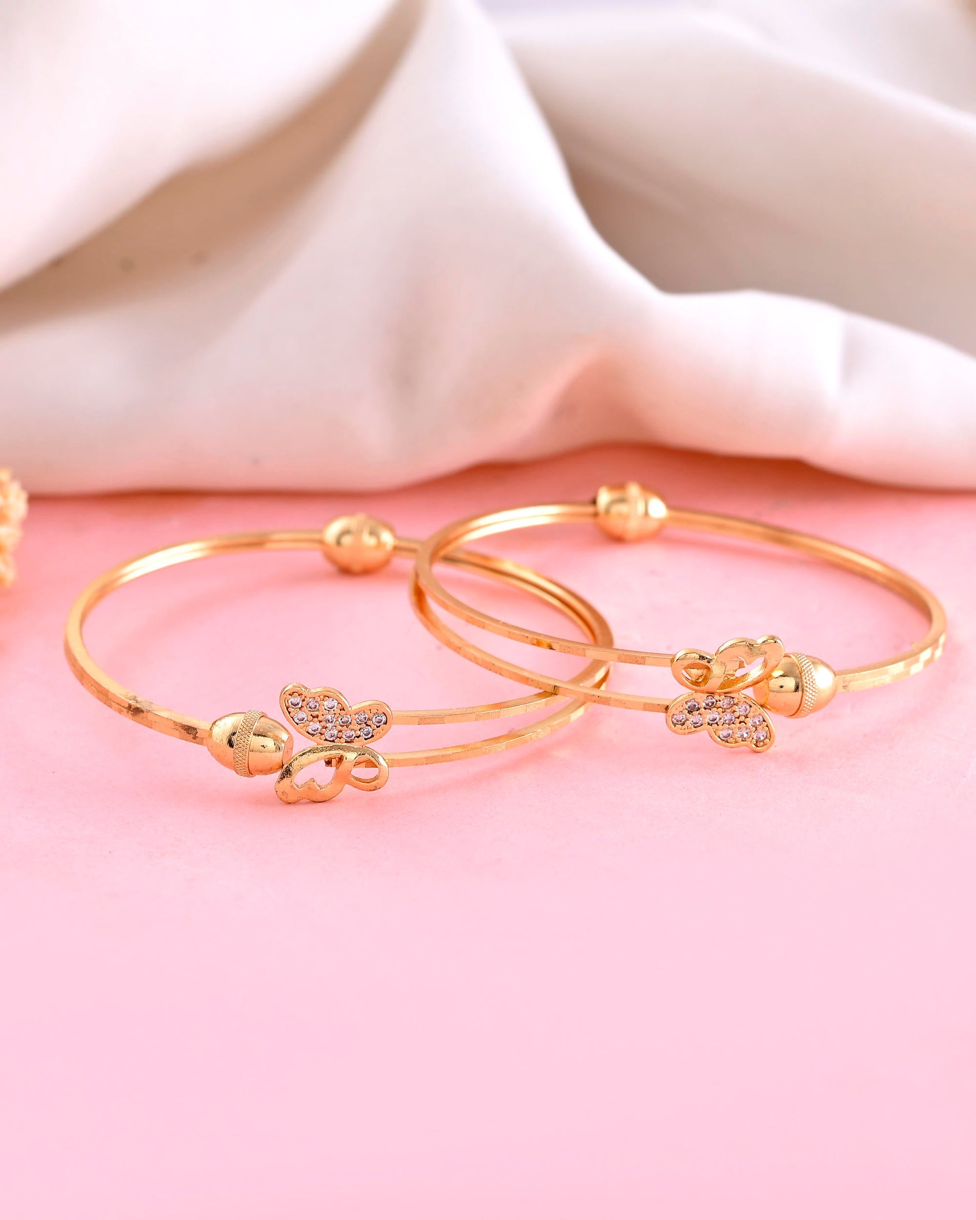 VOJ Set of 2 Gold-Polished AD Stones Butterfly Shaped Elegent Bangles VOJ (Valley Of Jewellery)