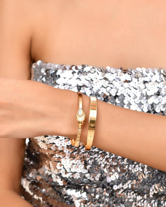 VOJ Set of 2 Gold-Polished Tear Drop Shaped Bangles VOJ (Valley Of Jewellery)