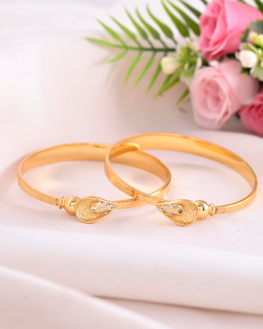 VOJ Set of 2 Gold-Polished Tear Drop Shaped Bangles VOJ (Valley Of Jewellery)