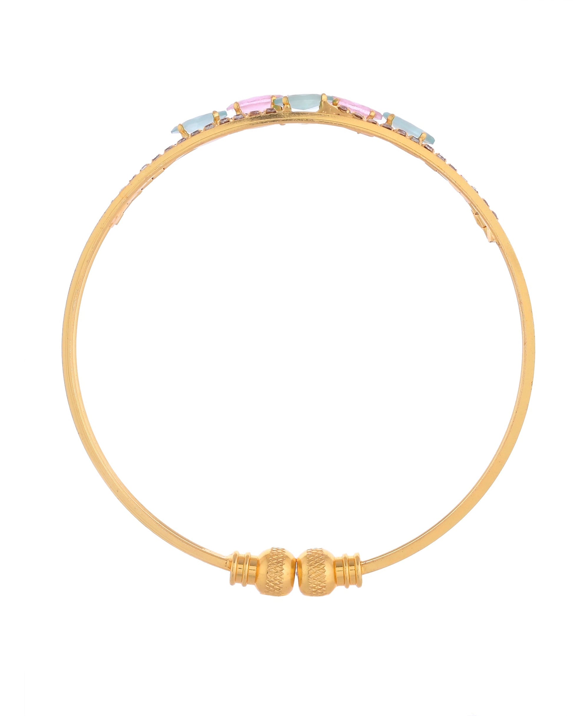 VOJ Set of 2 Gold-Polished Multi Colour Stones Bangles 