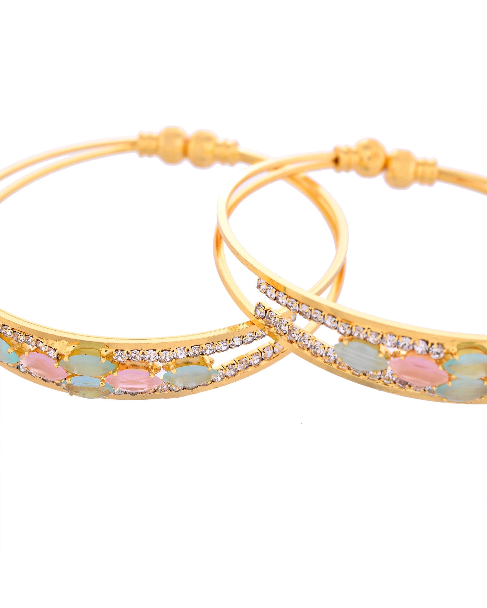 VOJ Set of 2 Gold-Polished Multi Colour Stones Bangles 