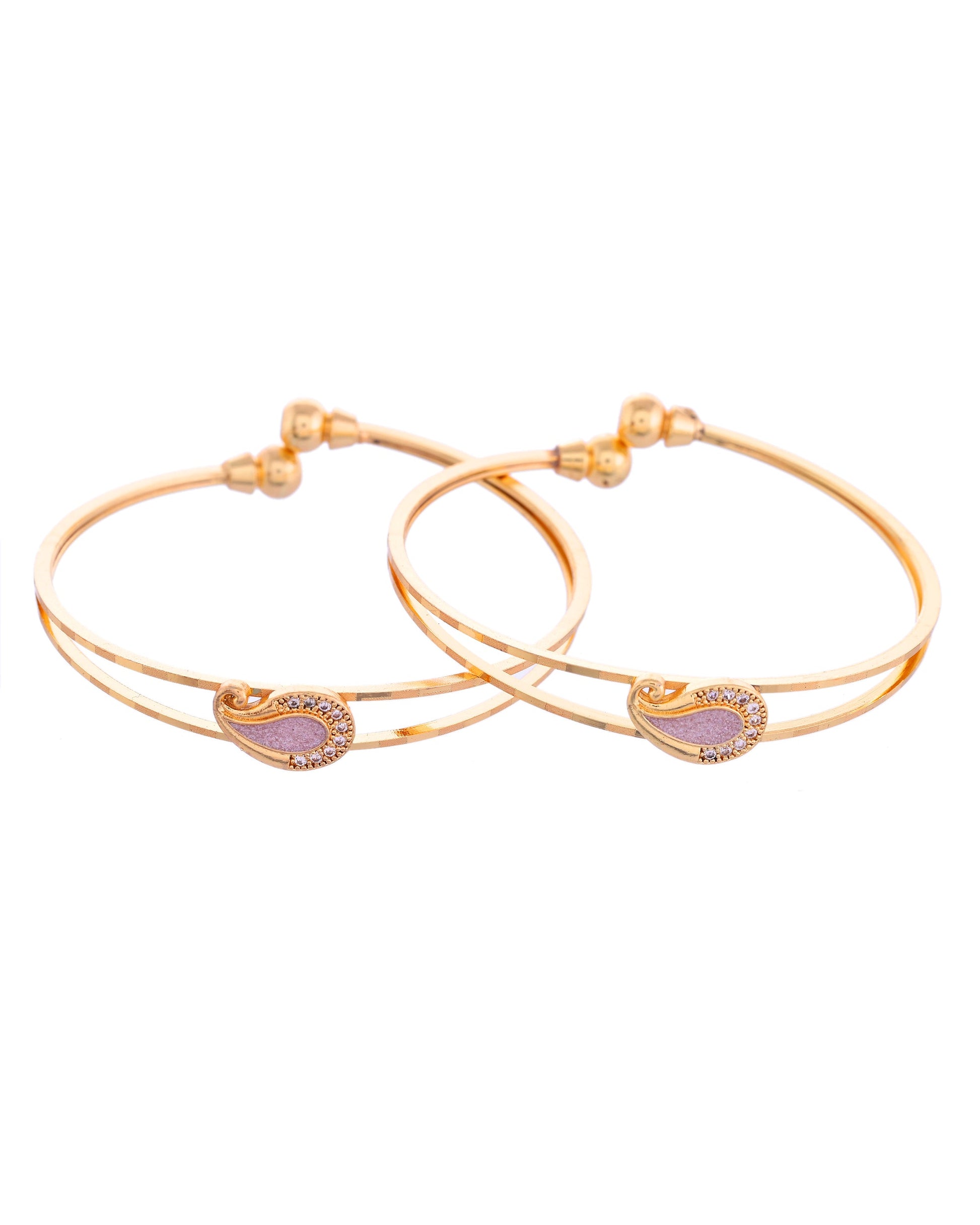 VOJ Set of 2 Gold-Polished AD Stone Studded Classic Bangles VOJ (Valley Of Jewellery)