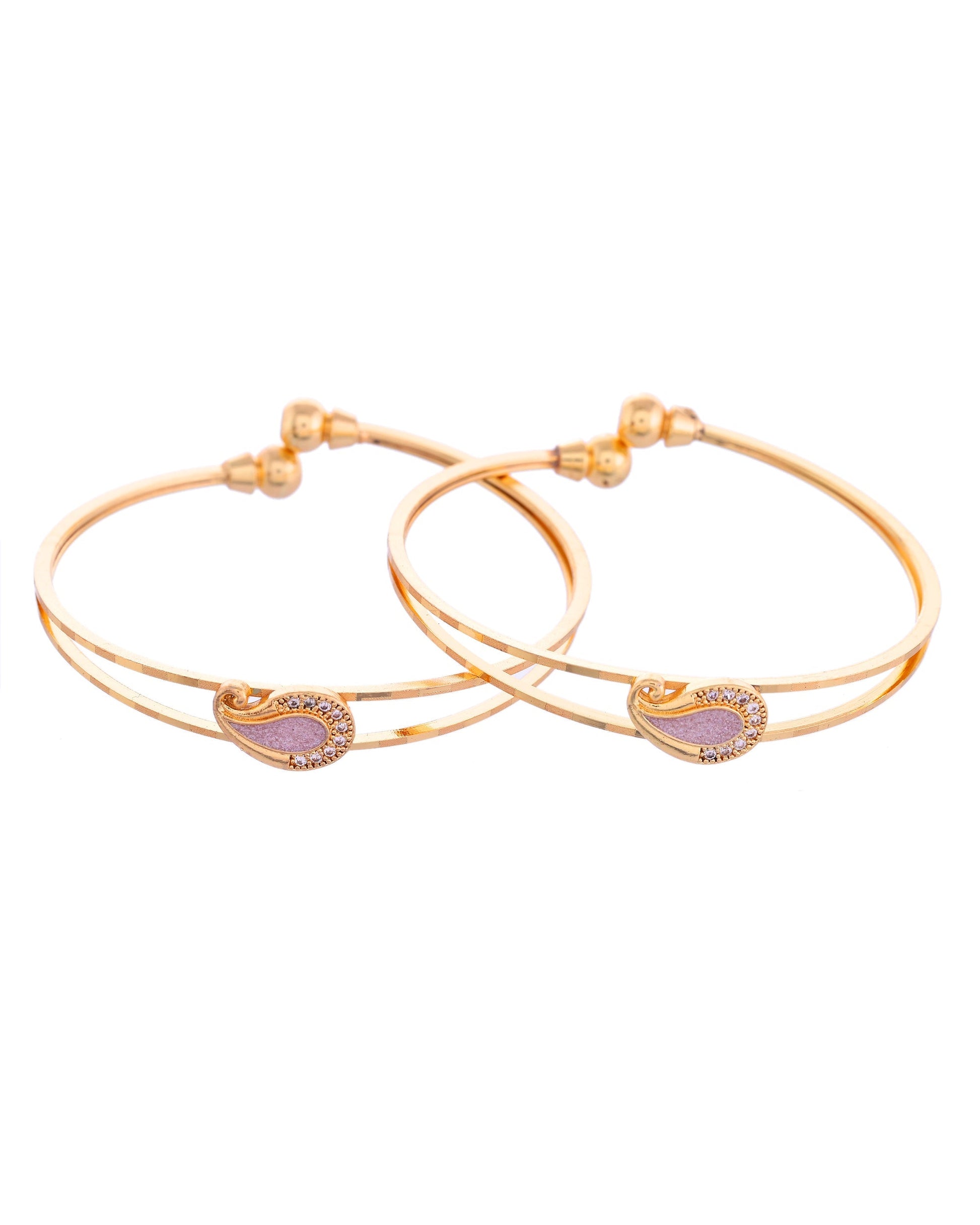 VOJ Set of 2 Gold-Polished AD Stone Studded Classic Bangles 