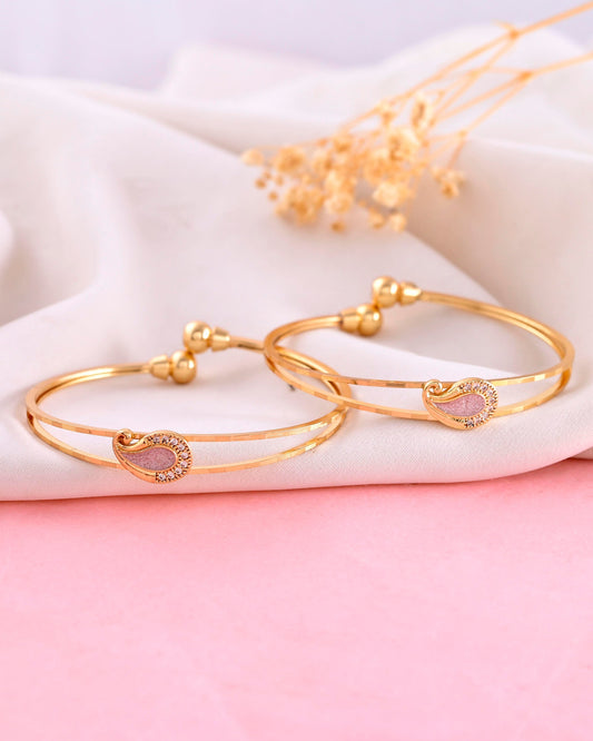 VOJ Set of 2 Gold-Polished AD Stone Studded Classic Bangles 