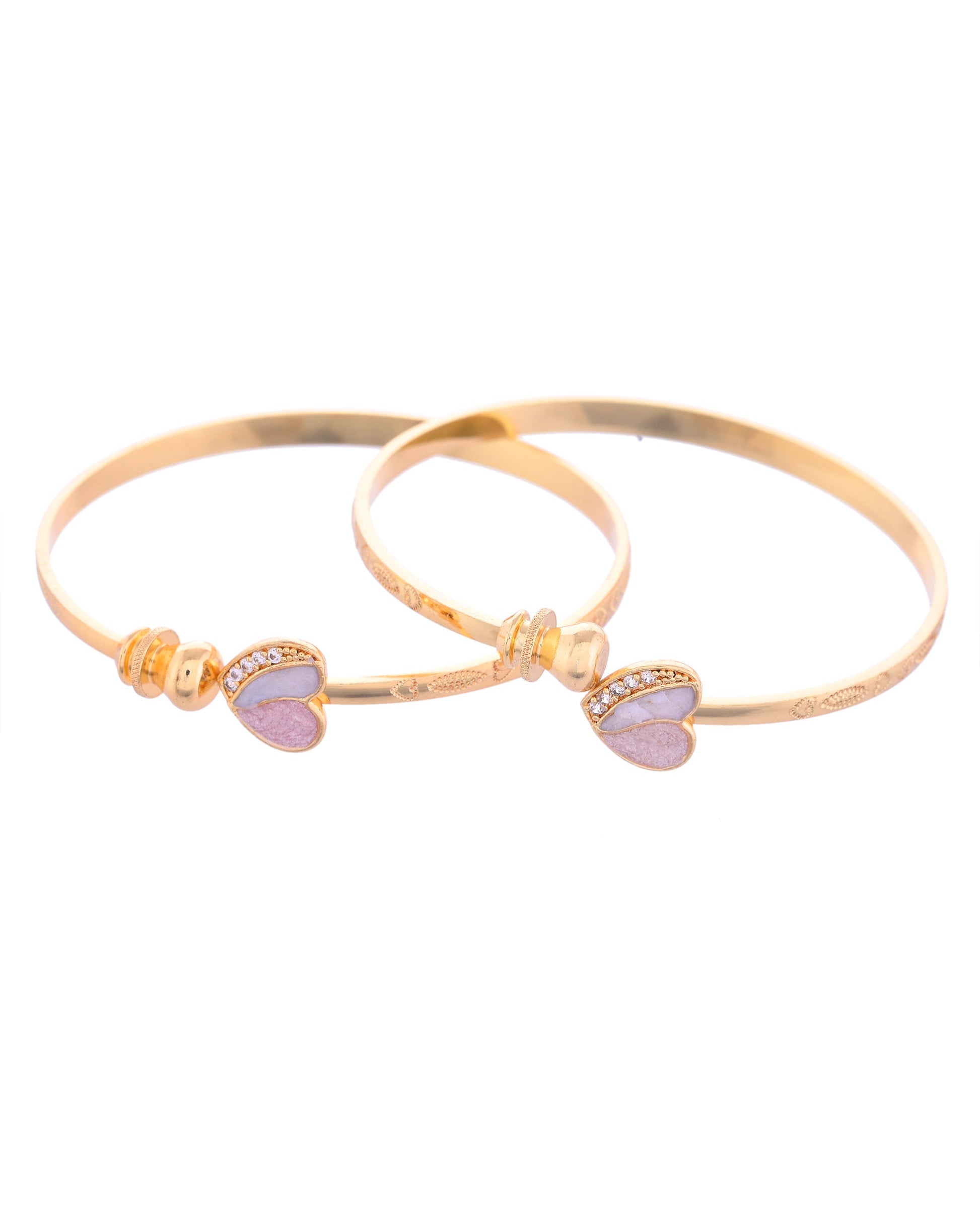 VOJ Set of 2 Gold-Polished Stone Studded Heart Shaped Bangles VOJ (Valley Of Jewellery)