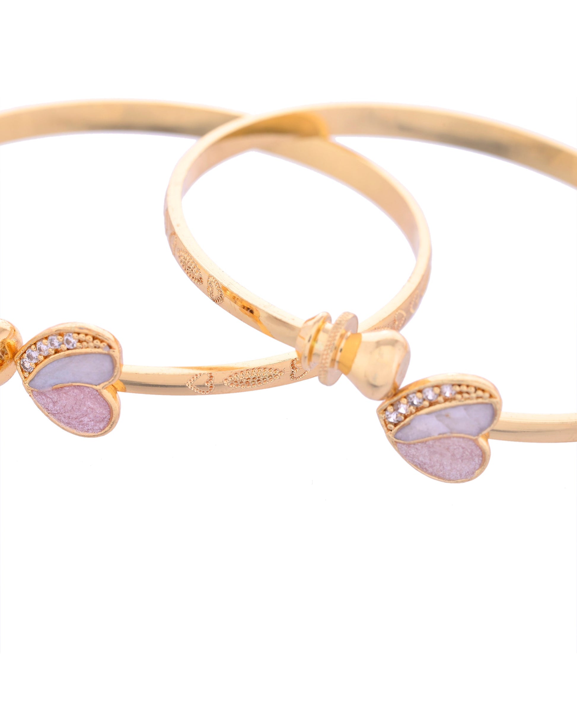 VOJ Set of 2 Gold-Polished Stone Studded Heart Shaped Bangles VOJ (Valley Of Jewellery)