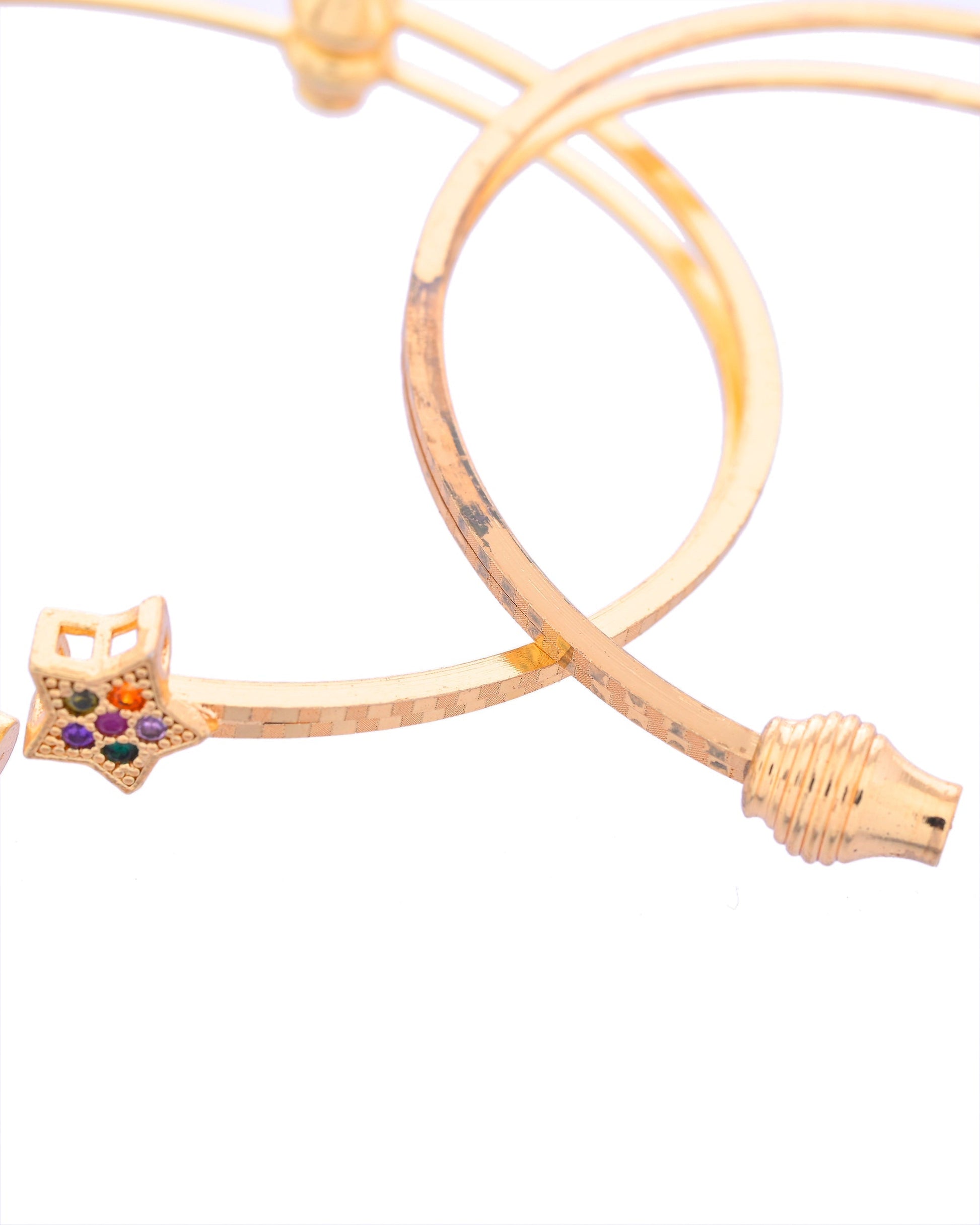 VOJ Set of 2 Gold-Polished Multi Colour Stone Studded Star Shaped Bangles 