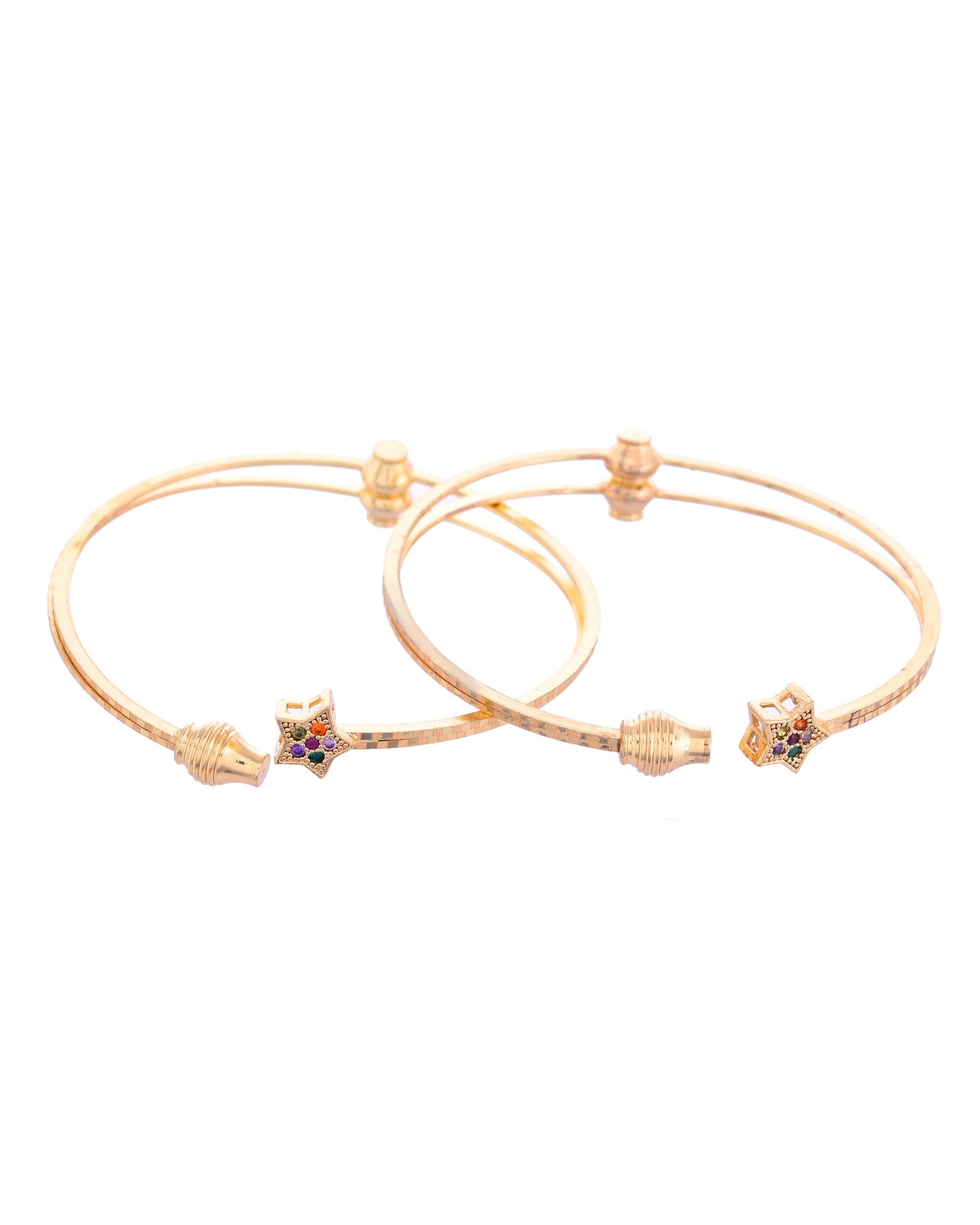 VOJ Set of 2 Gold-Polished Multi Colour Stone Studded Star Shaped Bangles 