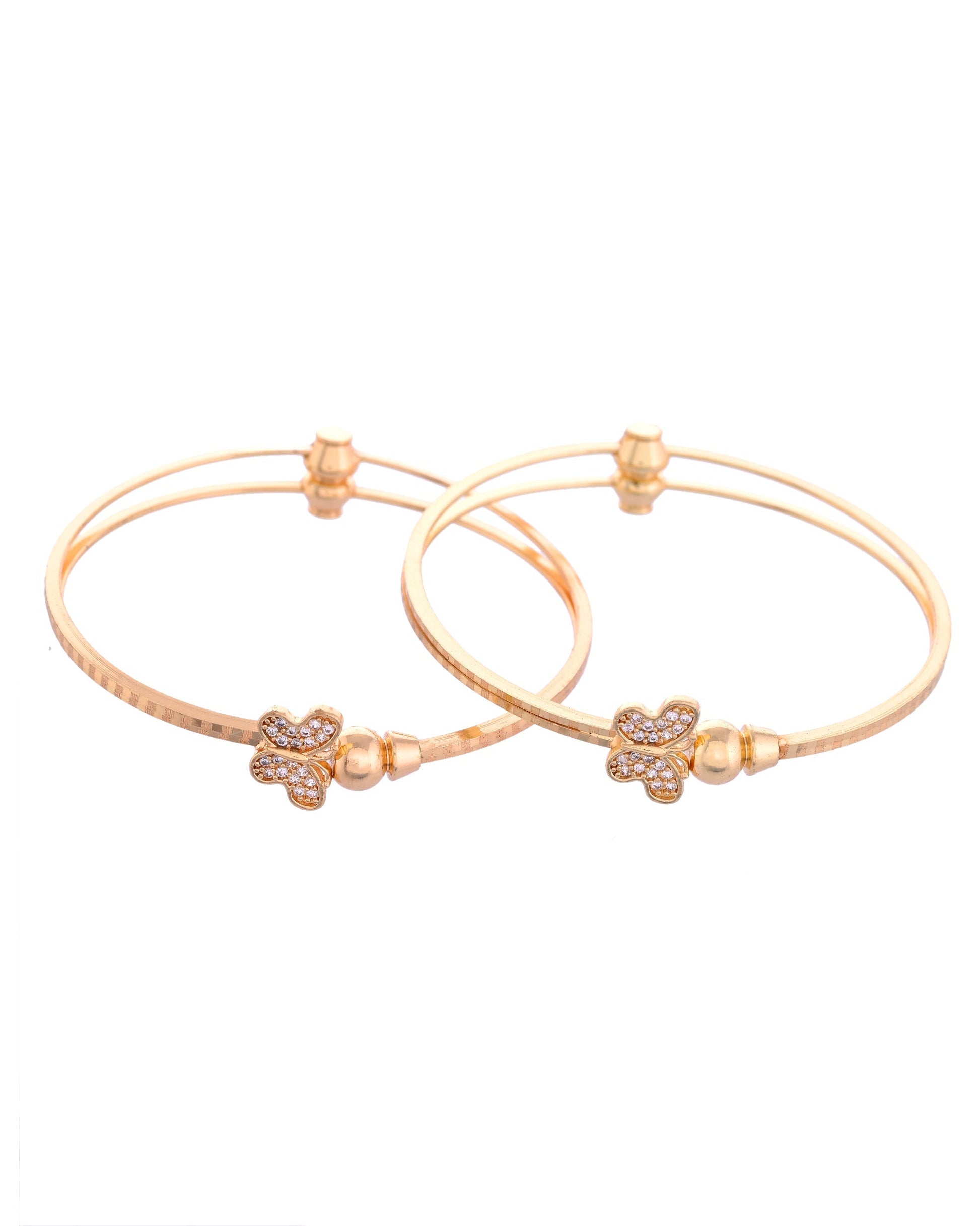 VOJ Set of 2 Gold-Polished AD Stones Butterfly Shaped Bangles 