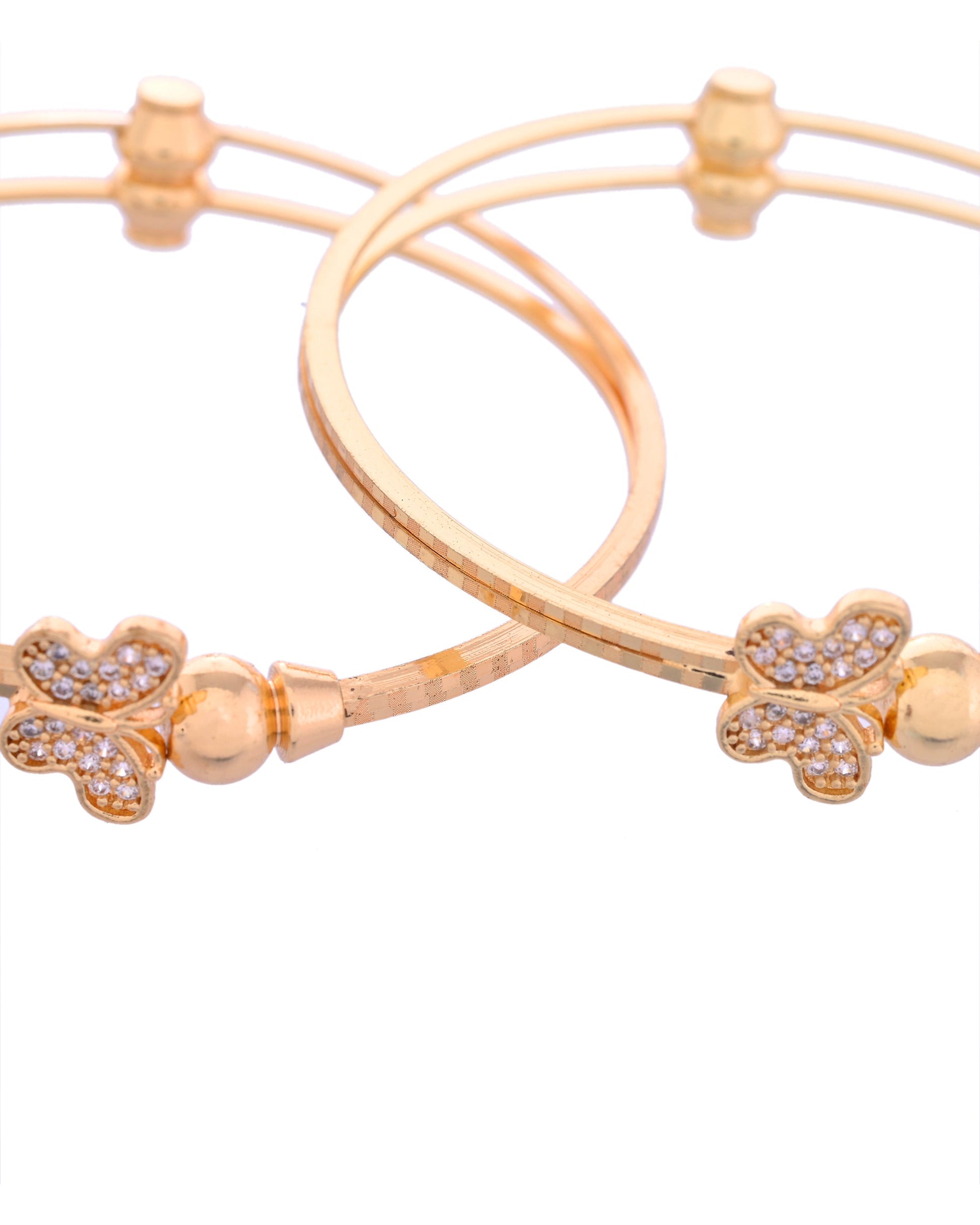 VOJ Set of 2 Gold-Polished AD Stones Butterfly Shaped Bangles 