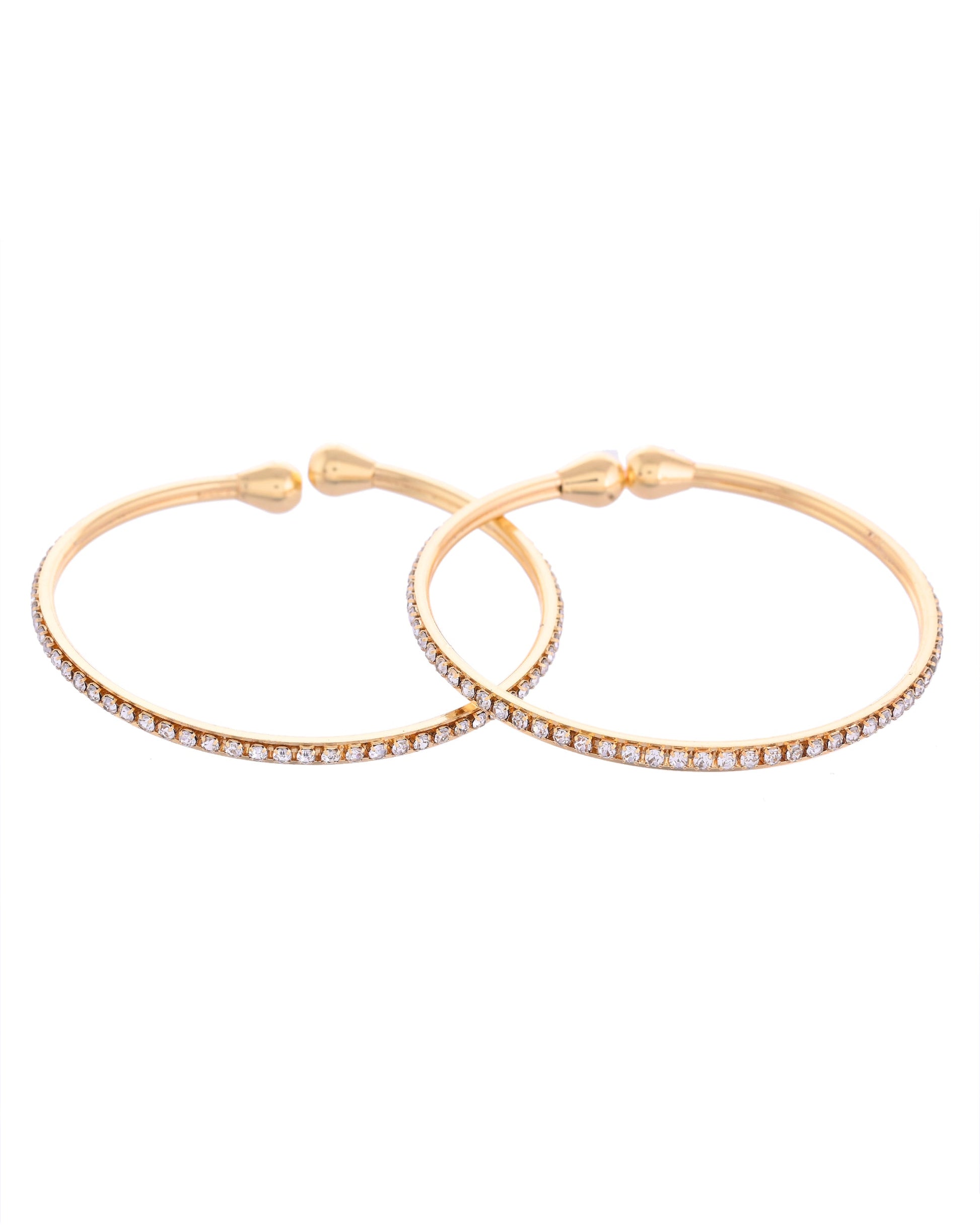 VOJ Set of 2 Gold-Polished AD Stones Studded Minimal Bangles VOJ (Valley Of Jewellery)