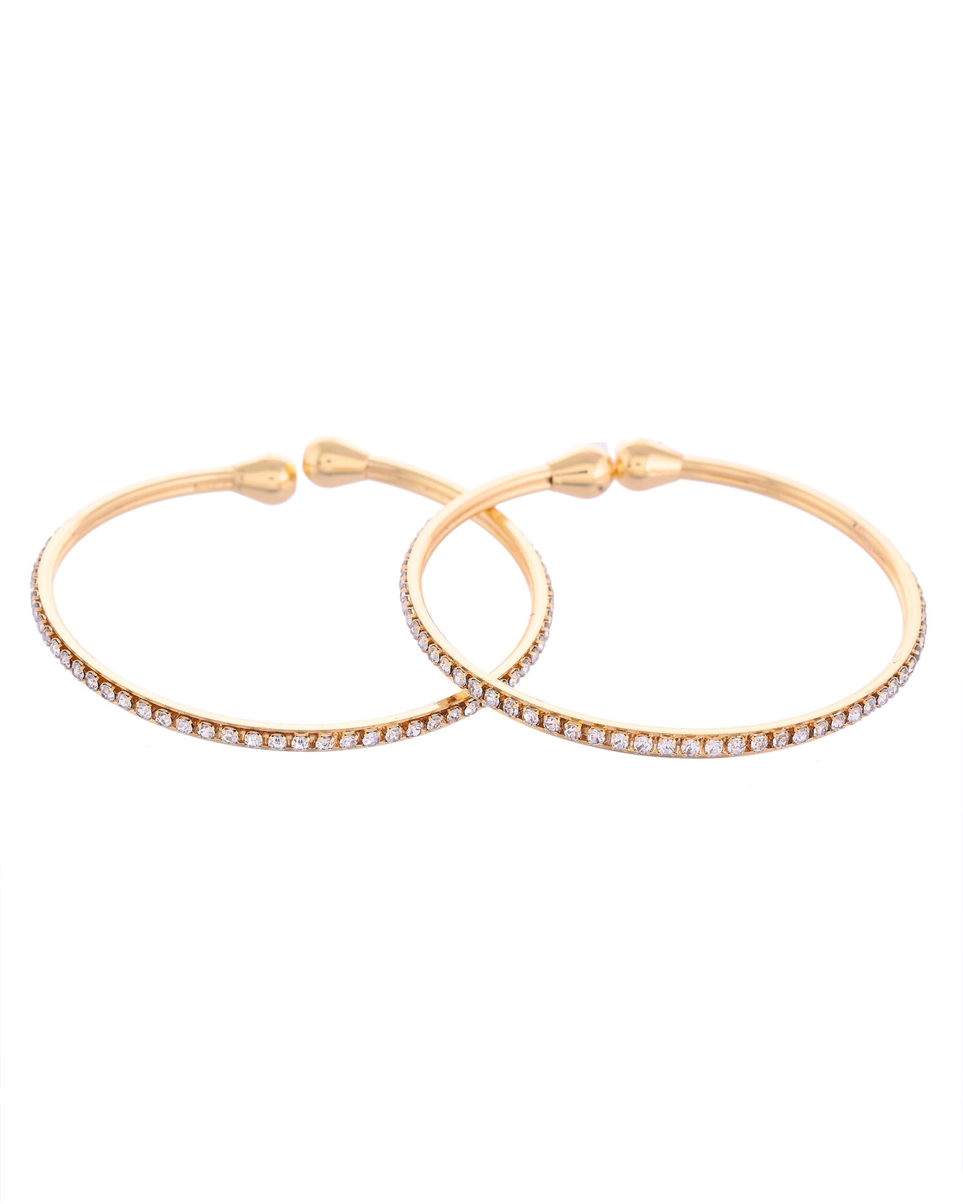 VOJ Set of 2 Gold-Polished AD Stones Studded Minimal Bangles 