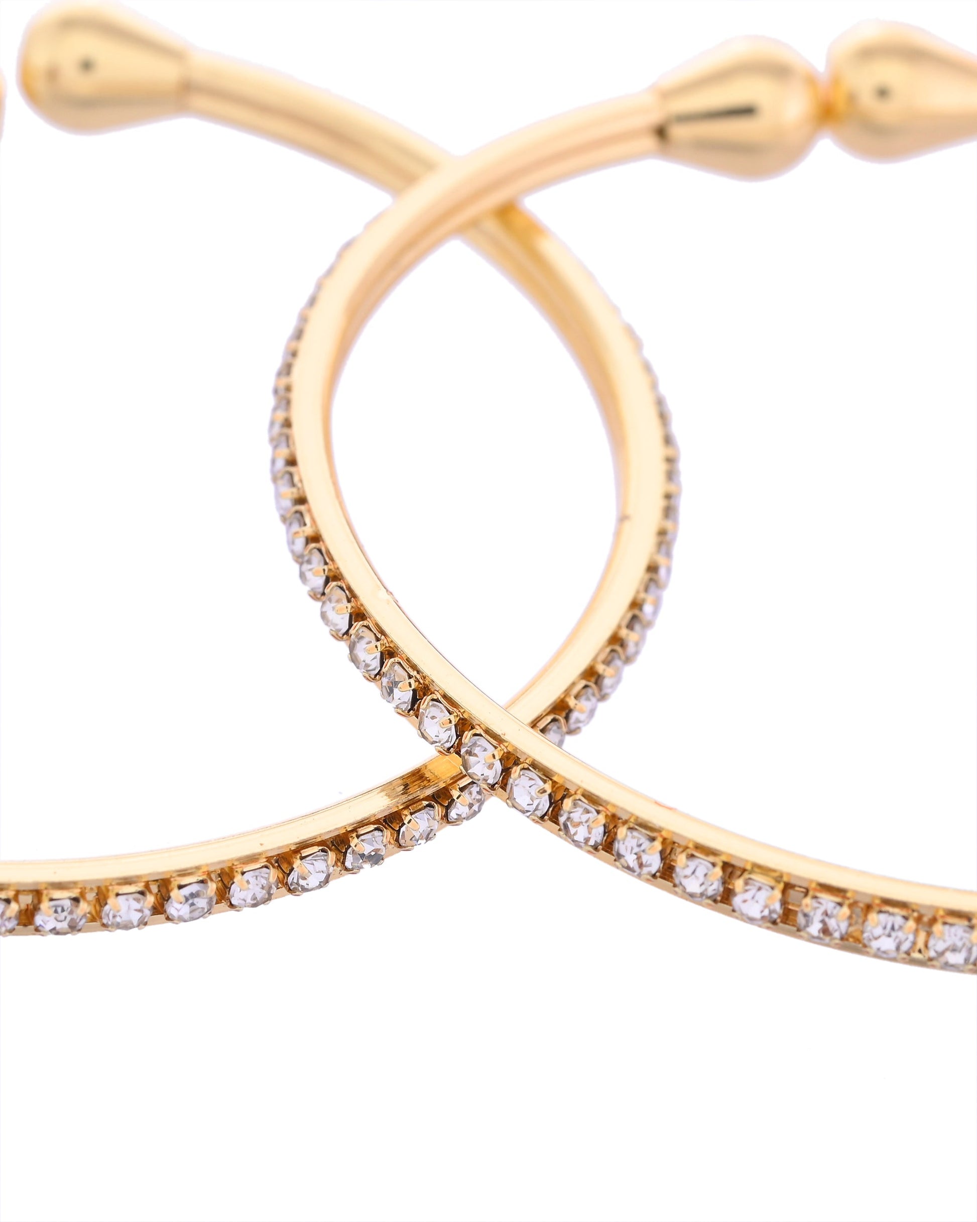 VOJ Set of 2 Gold-Polished AD Stones Studded Minimal Bangles VOJ (Valley Of Jewellery)