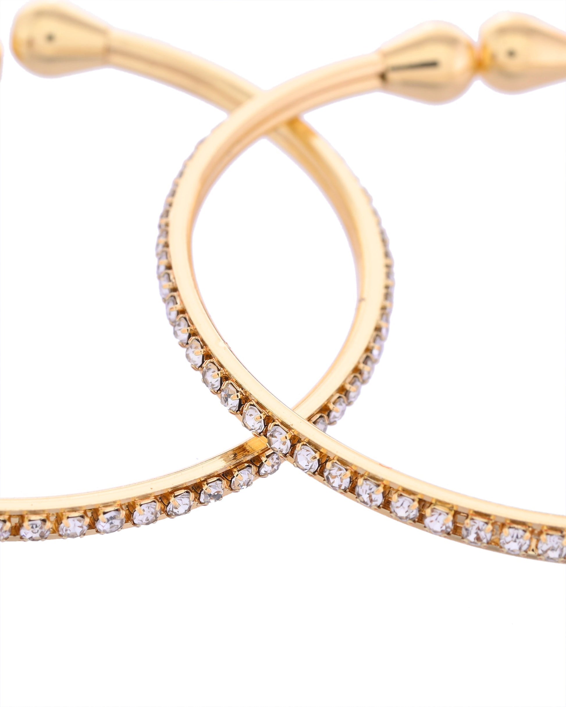VOJ Set of 2 Gold-Polished AD Stones Studded Minimal Bangles 