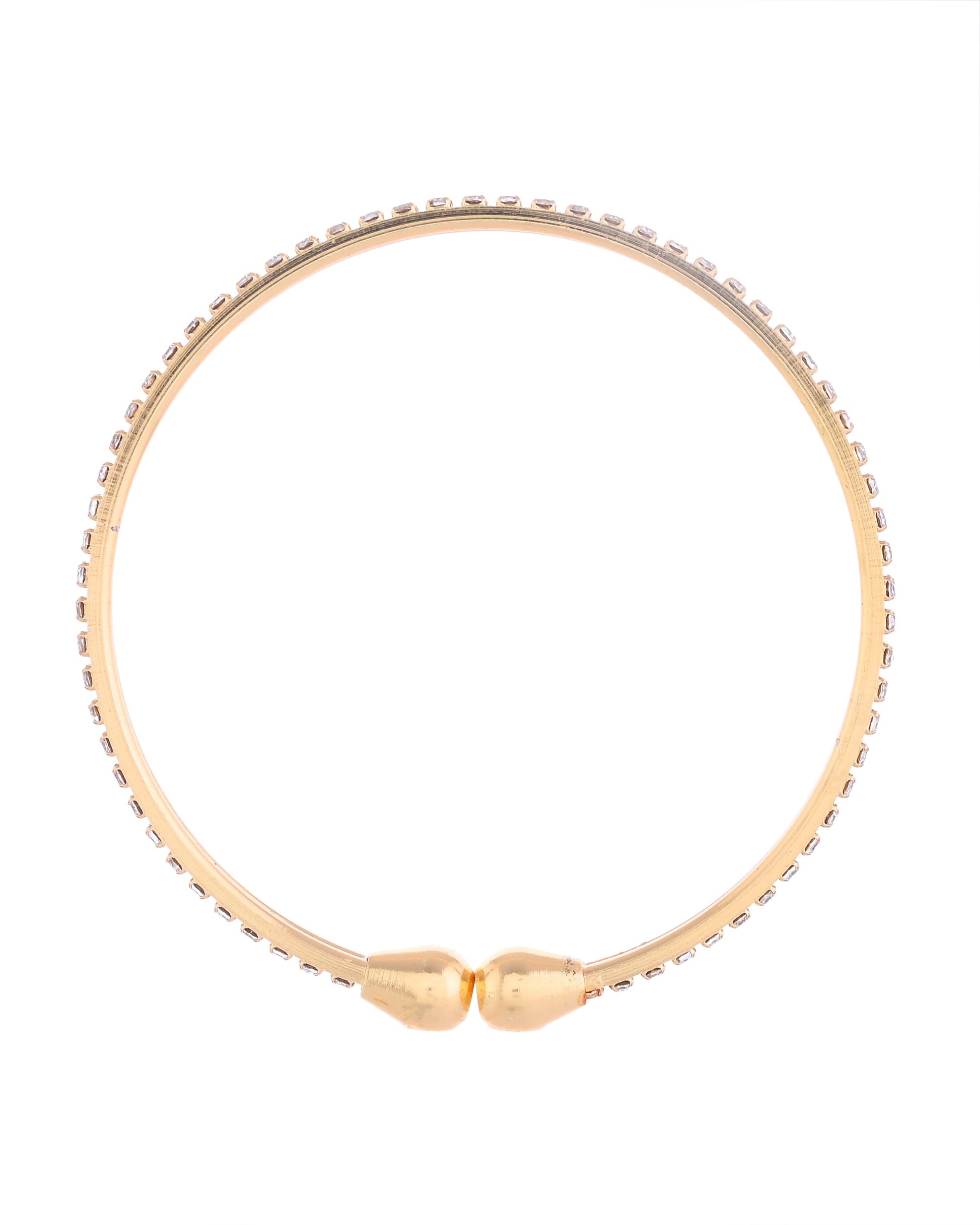 VOJ Set of 2 Gold-Polished AD Stones Studded Minimal Bangles VOJ (Valley Of Jewellery)