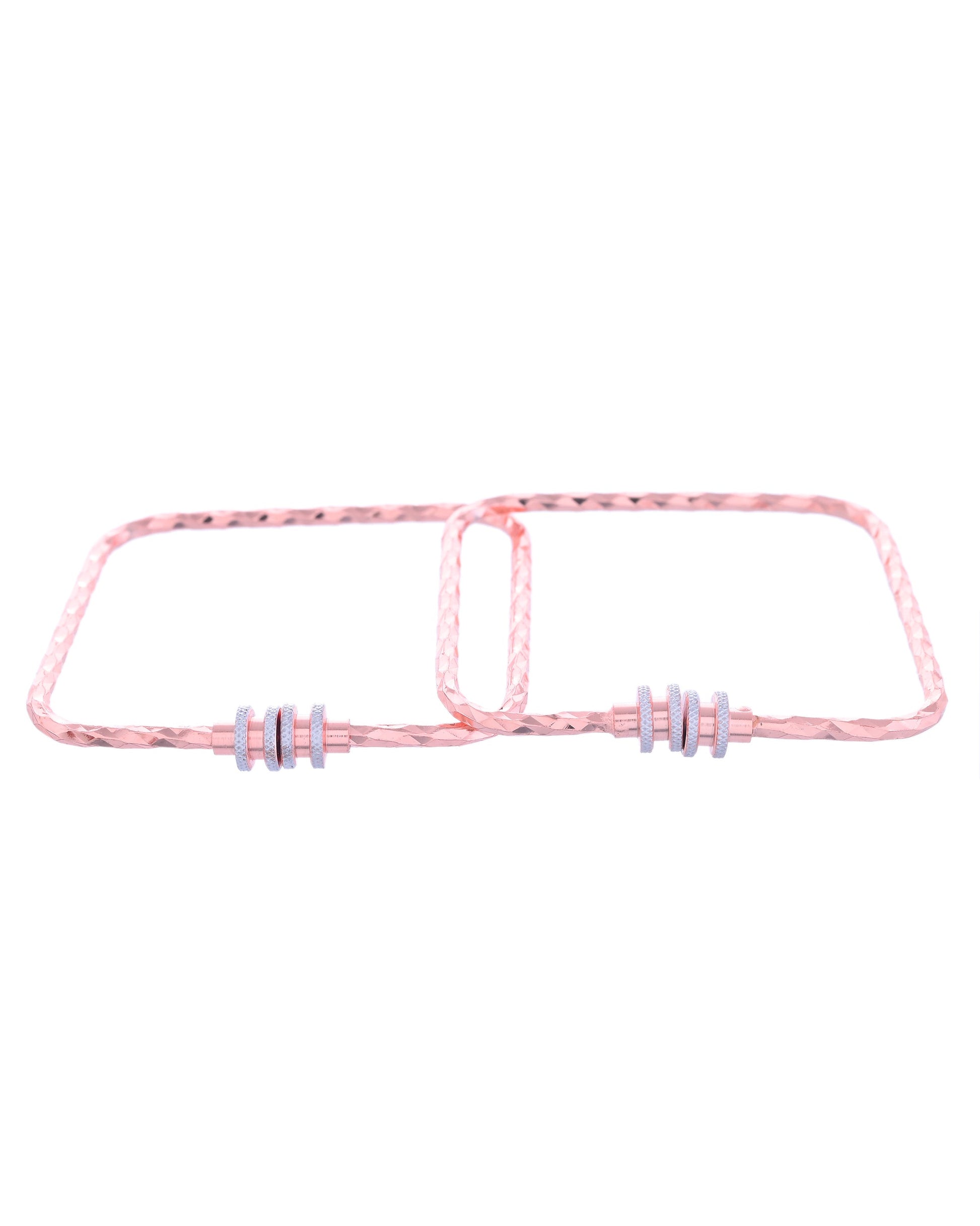 VOJ Set of 2 Rose Gold-Polished Square Shaped Bangles 