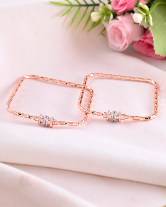 VOJ Set of 2 Rose Gold-Polished Square Shaped Bangles 