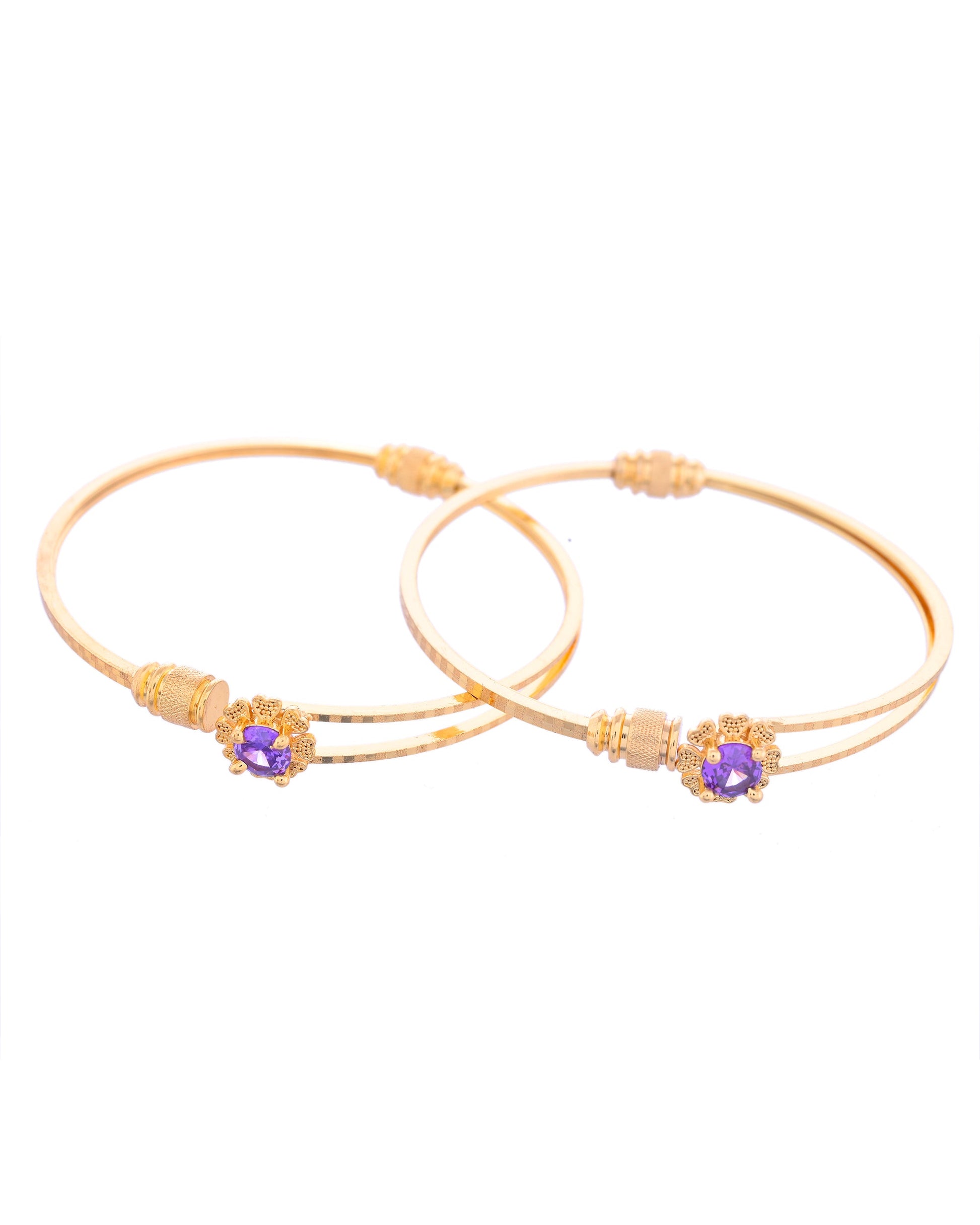VOJ Set of 2 Gold-Polished Purple Stone Studded Bangles VOJ (Valley Of Jewellery)