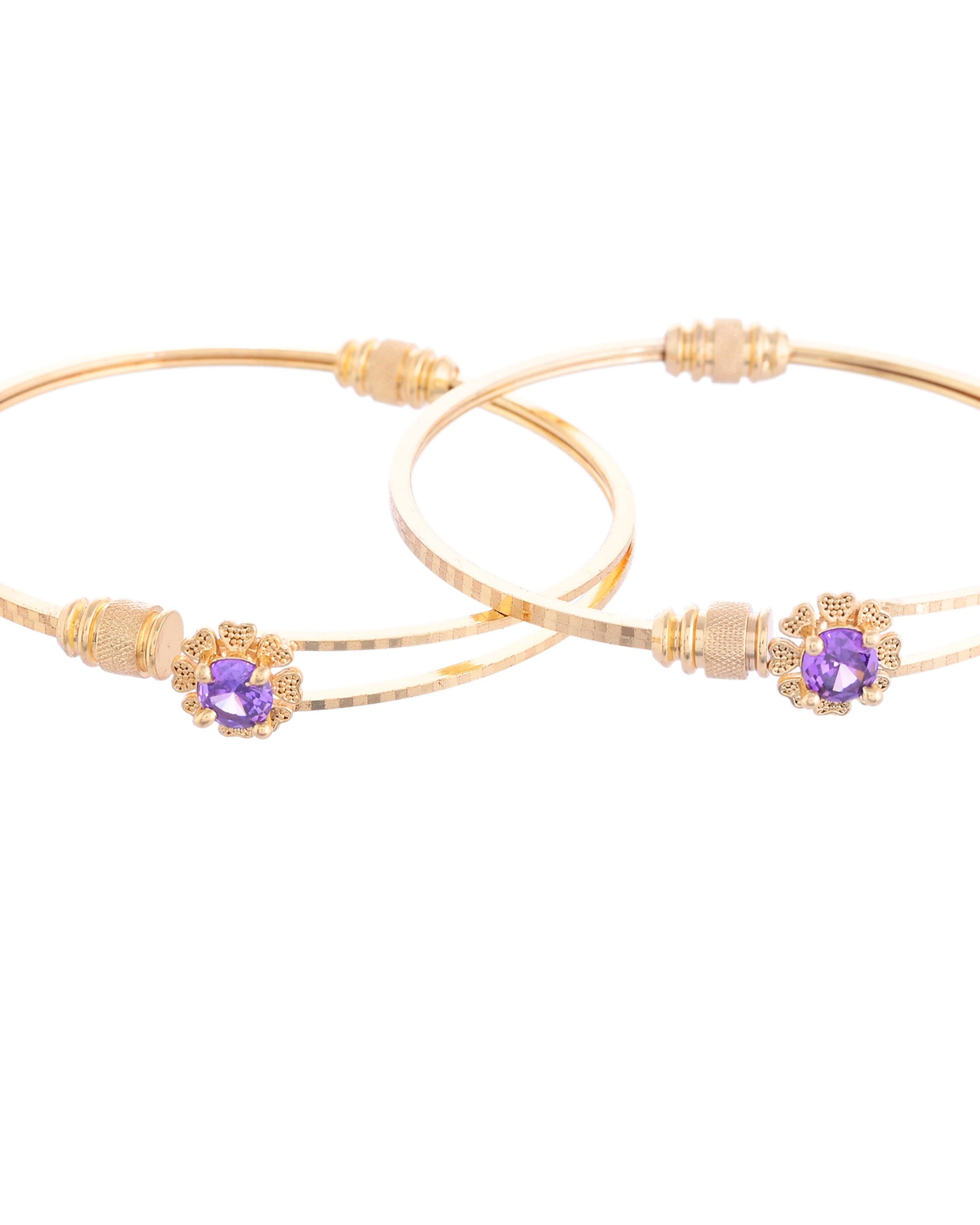 VOJ Set of 2 Gold-Polished Purple Stone Studded Bangles VOJ (Valley Of Jewellery)