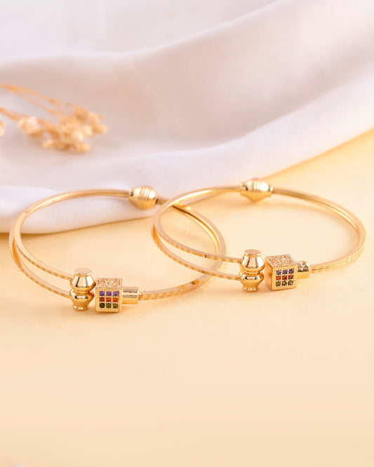 VOJ Set of 2 Gold-Polished Mutli Colour Stones Studded Square Shaped Bangles VOJ (Valley Of Jewellery)