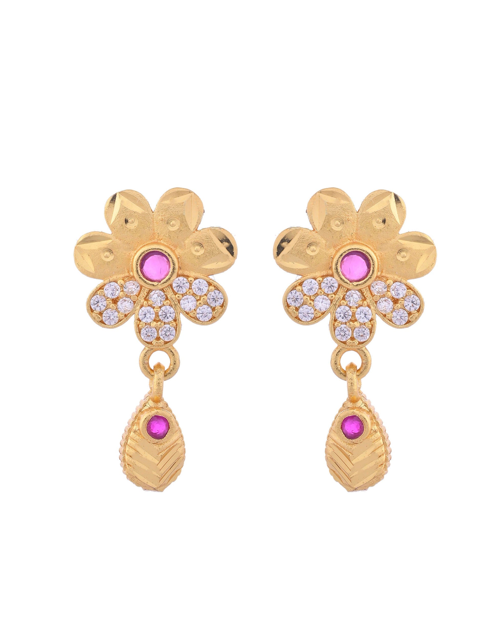 VOJ Gold-Polished Floral Shaped AD Stone Studded Chain Set VOJ (Valley Of Jewellery)