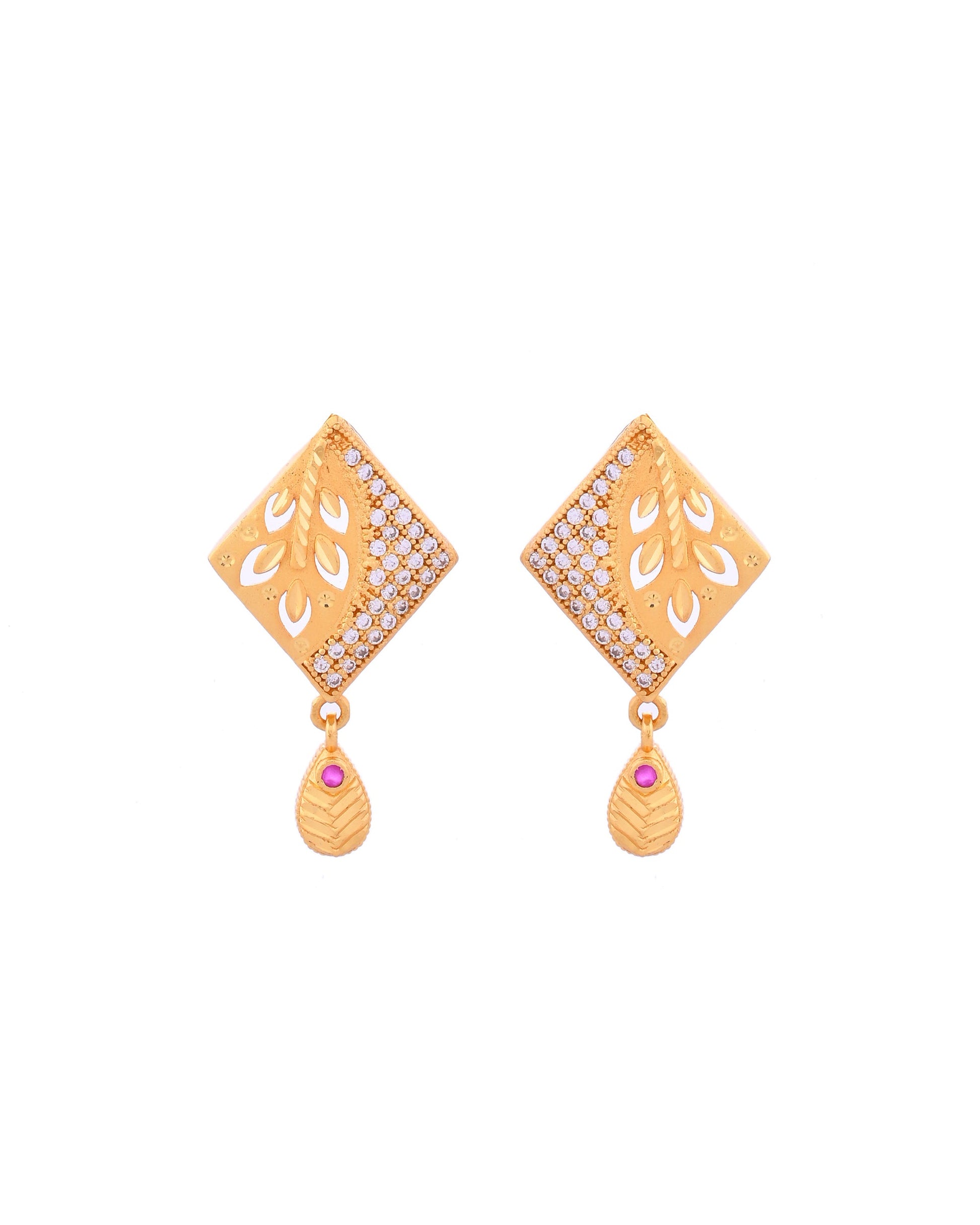 VOJ Gold-Polished Geomatrical AD Stone Studded Chain Set VOJ (Valley Of Jewellery)