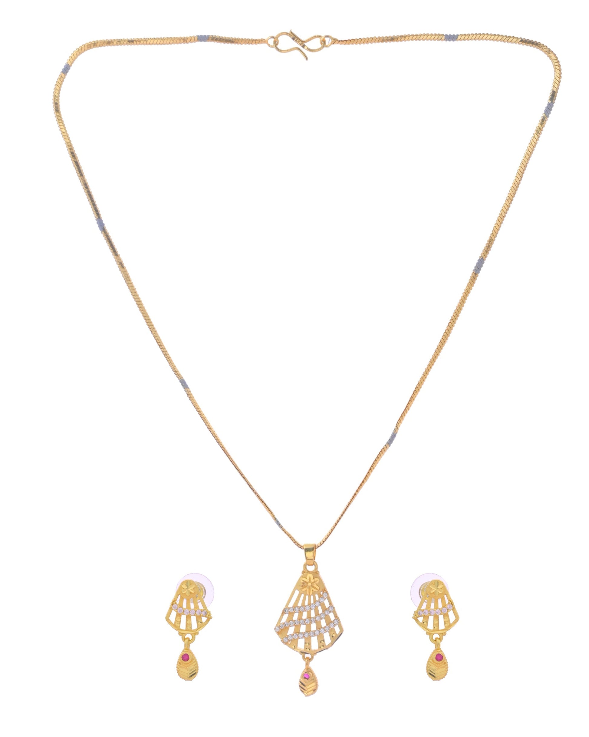 VOJ Gold-Polished Designer Shaped AD Stone Studded Chain Set - Swadesiicart