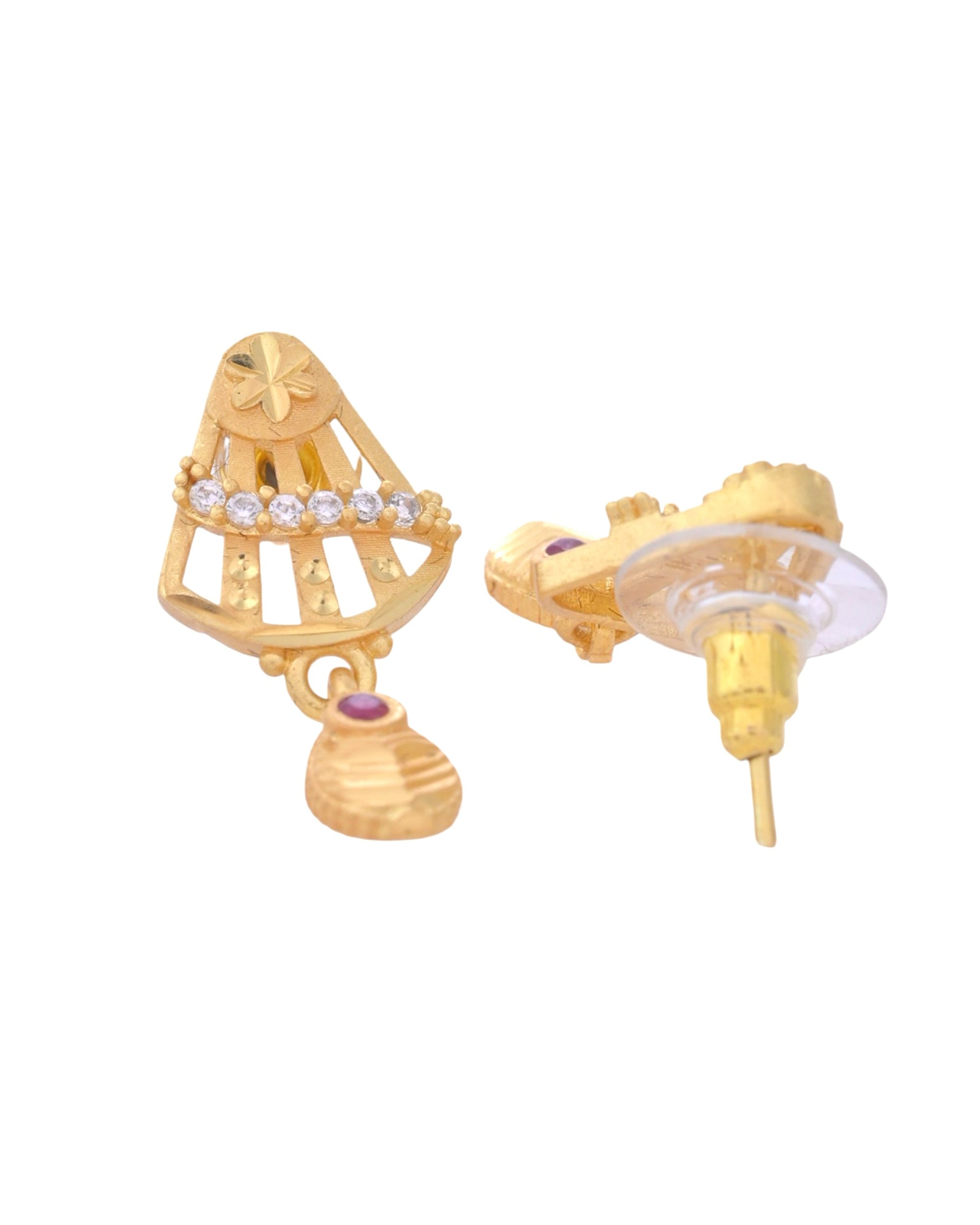 VOJ Gold-Polished Designer Shaped AD Stone Studded Chain Set VOJ (Valley Of Jewellery)