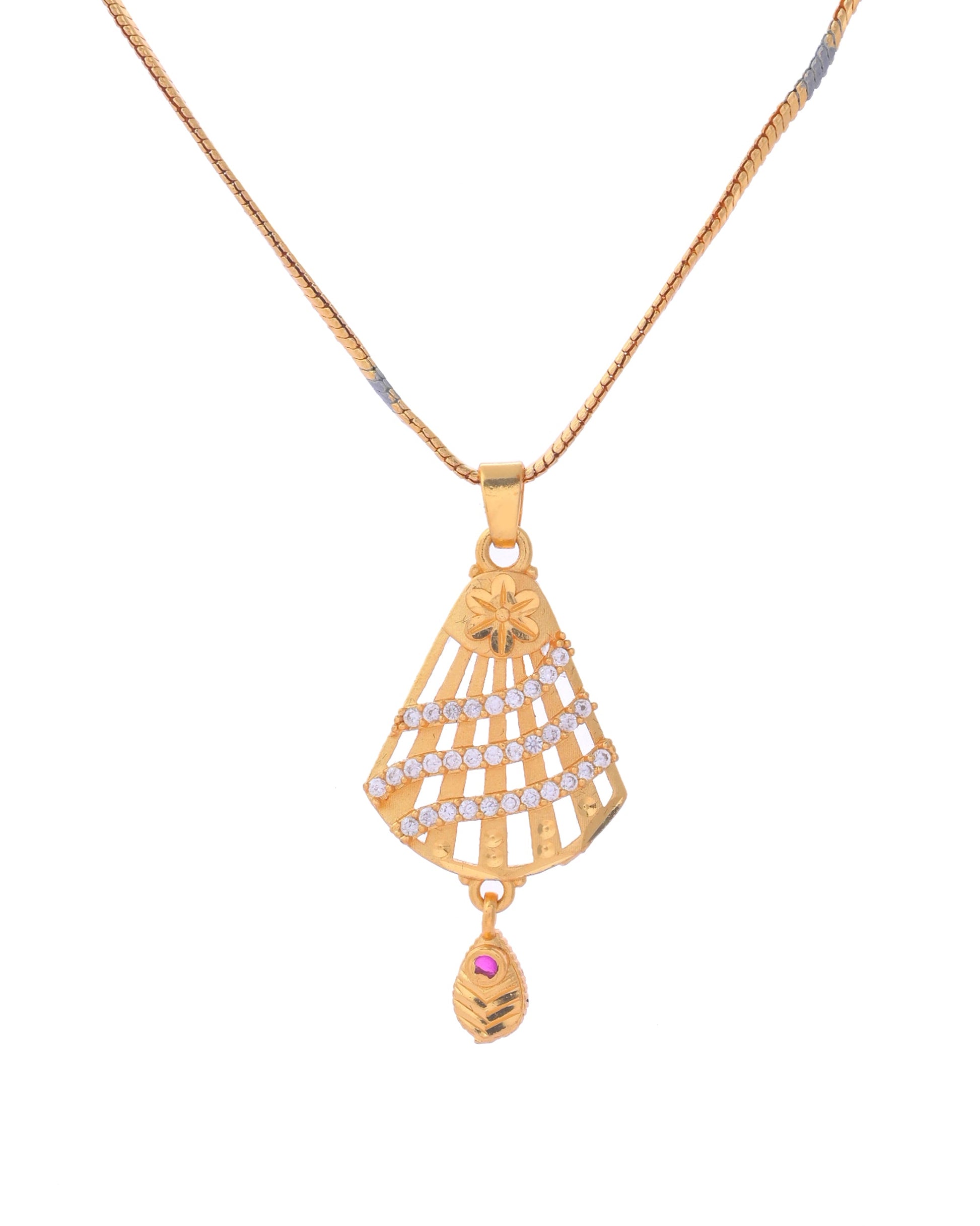 VOJ Gold-Polished Designer Shaped AD Stone Studded Chain Set VOJ (Valley Of Jewellery)