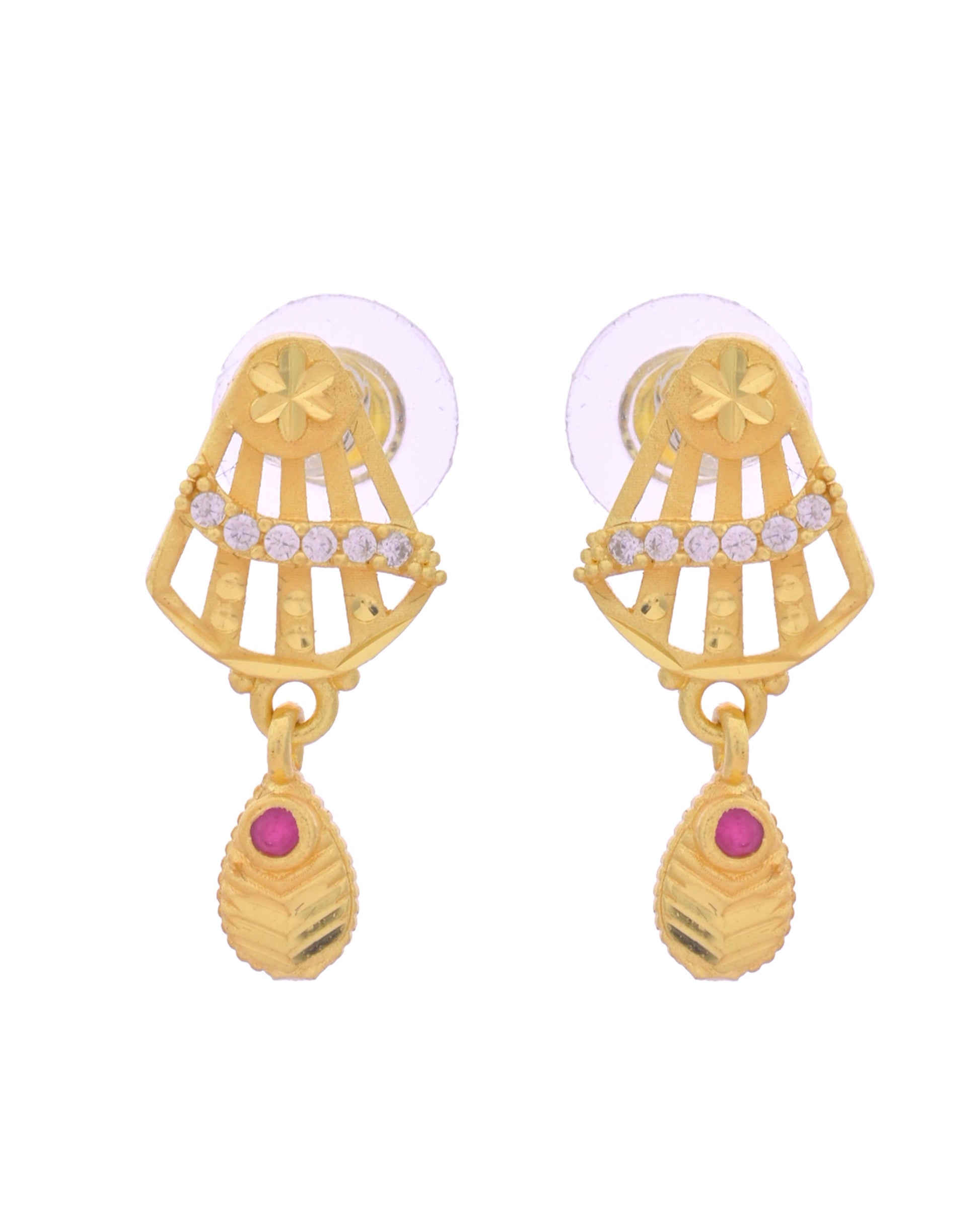 VOJ Gold-Polished Designer Shaped AD Stone Studded Chain Set VOJ (Valley Of Jewellery)