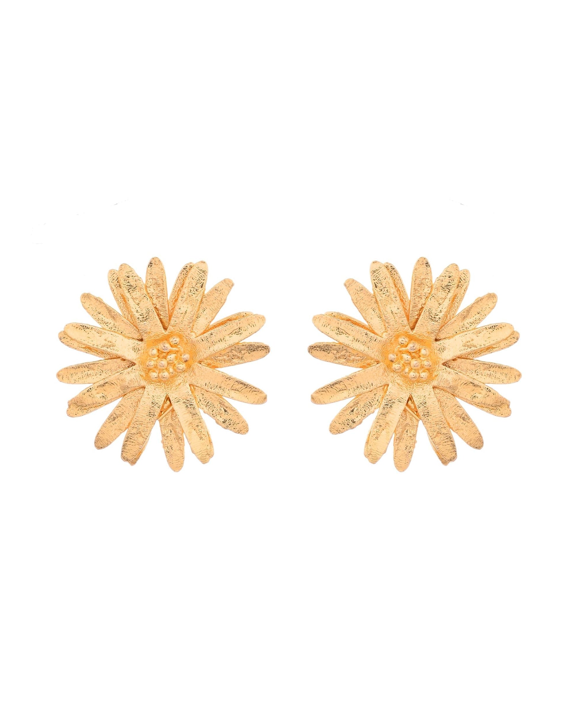 VOJ Gold Polished Anti Tarnish Elegent Floral Shaped Stud Earrings - Swadesiicart