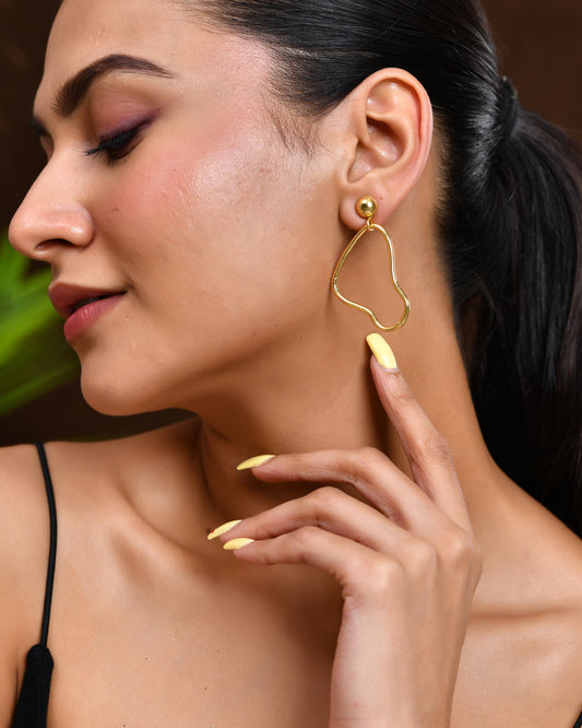 VOJ Gold Polished Anti Tarnish Designer Drop Earrings