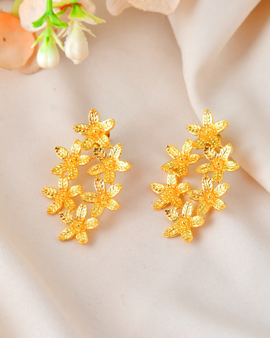 VOJ Gold Polished Floral Designer Earrings