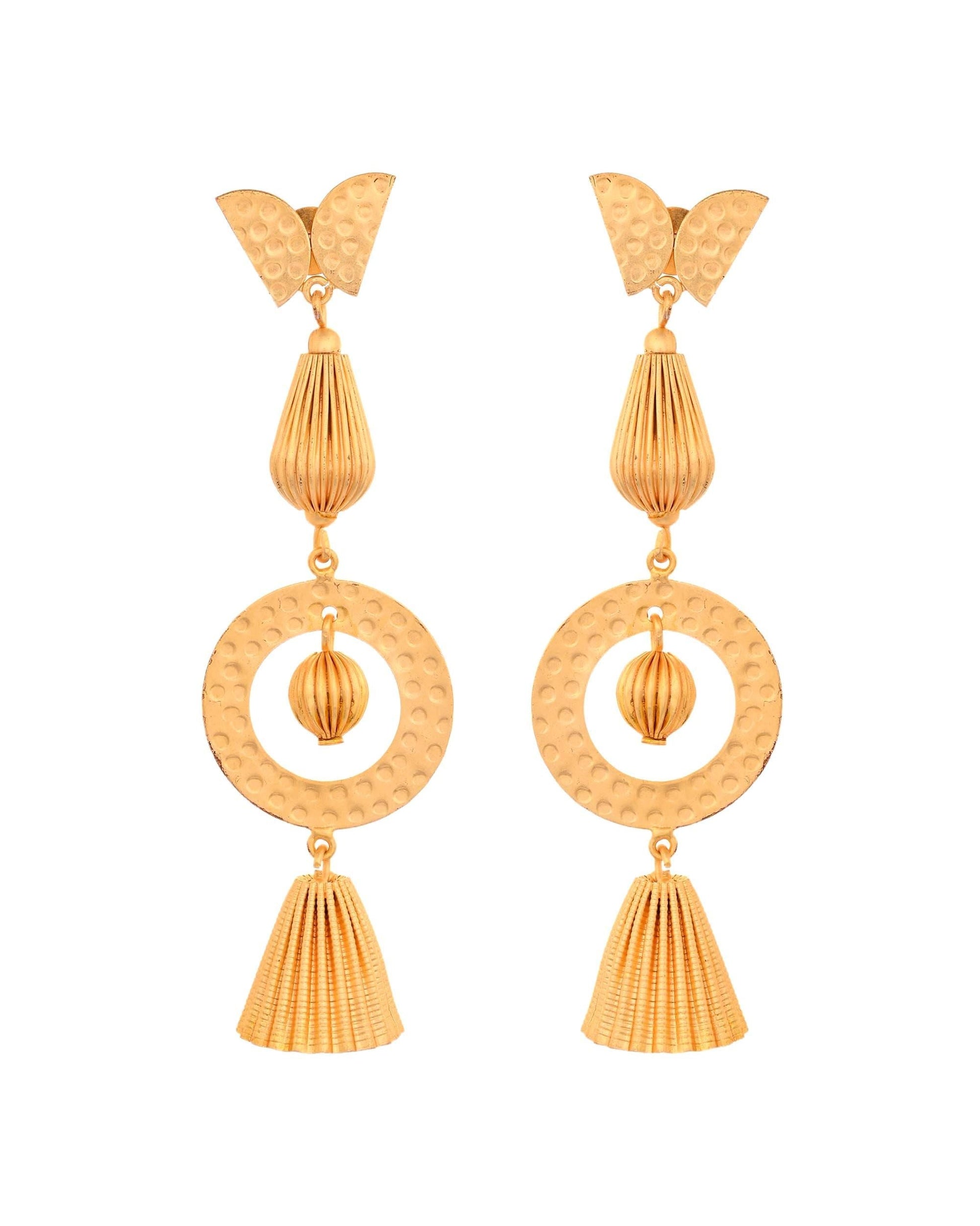 VOJ Gold Polished Designer Anti Tarnish Big Drop Earrings - Swadesiicart