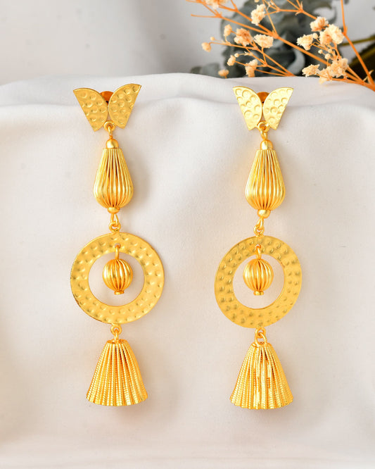 VOJ Gold Polished Designer Anti Tarnish Big Drop Earrings