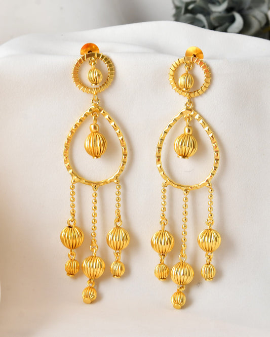 VOJ Gold Polished Elegant Anti Tarnish Big Drop Earrings