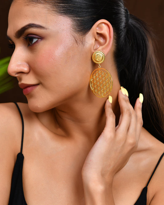 VOJ Gold Polished Hand Crafted Anti Tarnish Circular Earrings